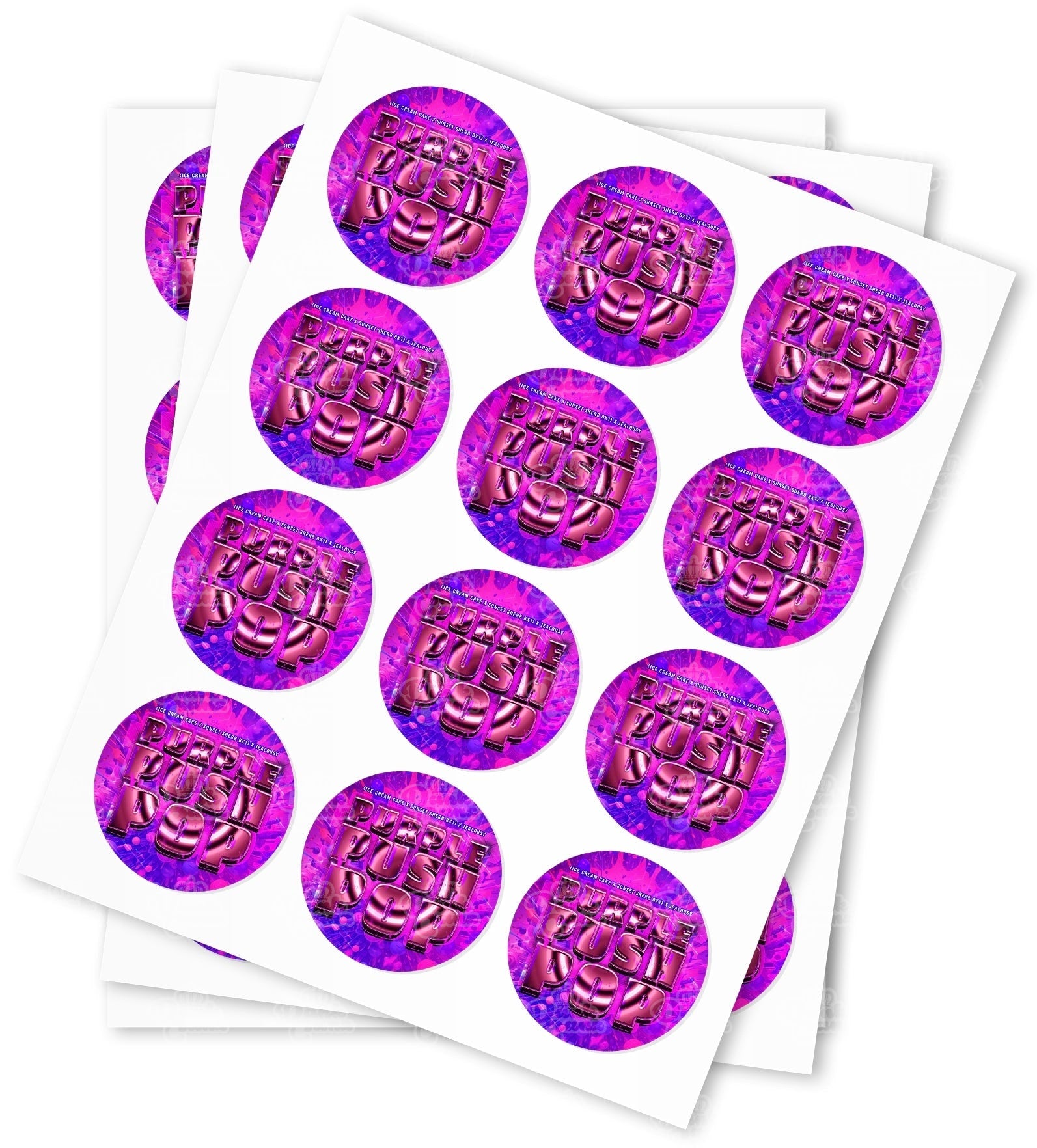 Purple Push Pop Strain Stickers - DC Packaging Custom Cannabis Packaging
