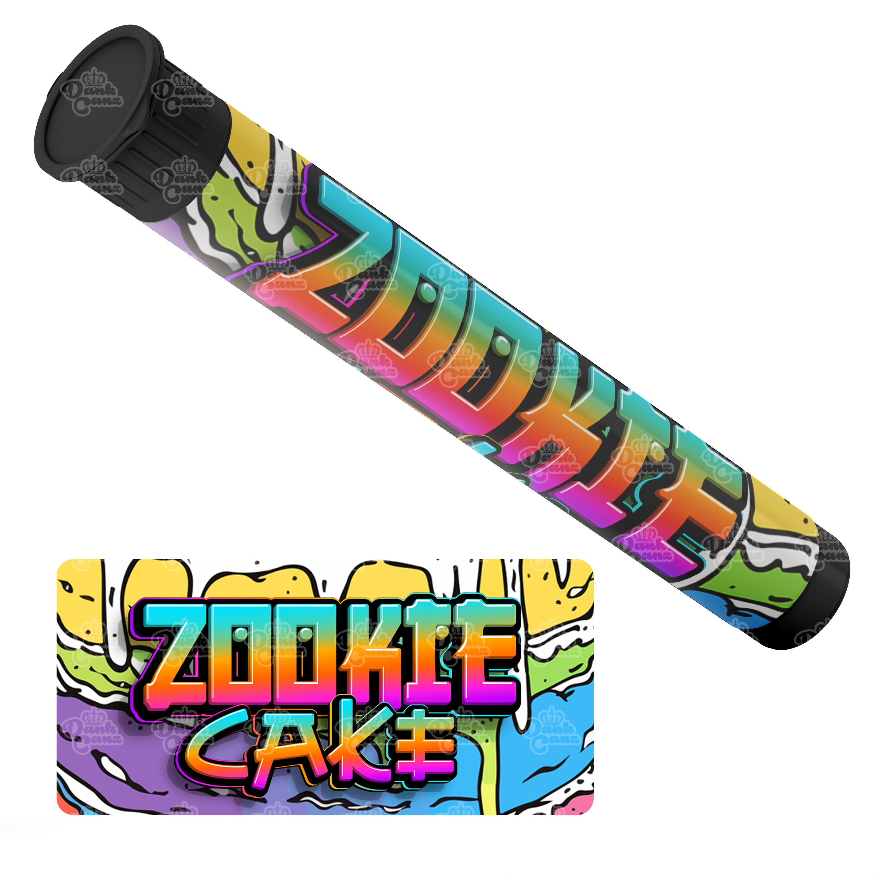 Zookie Cake Pre Roll Tubes - Labelled - DC Packaging Custom Cannabis Packaging