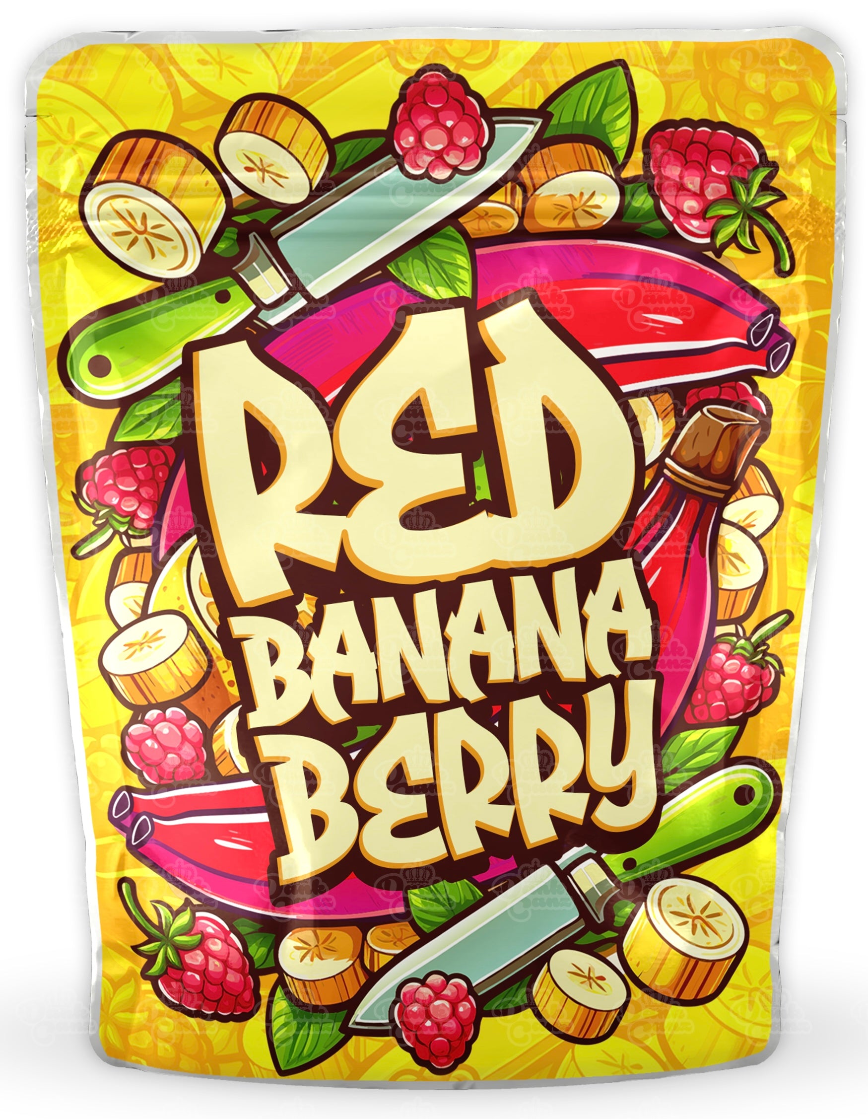 Red Banana Berry Mylar Bags - DC Packaging Custom Cannabis Packaging