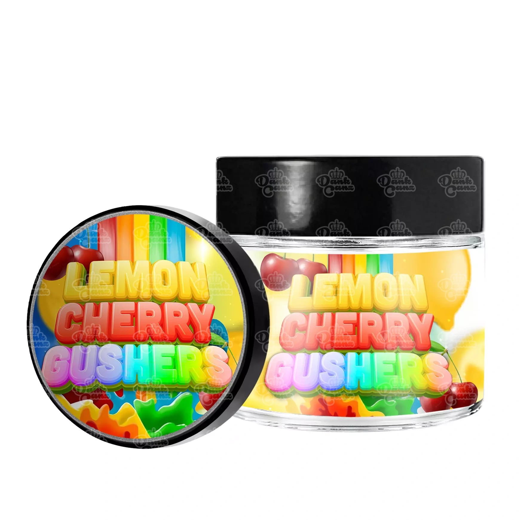Lemon Cherry Gushers 3.5g/60ml Glass Jars - Labelled - DC Packaging Custom Cannabis Packaging