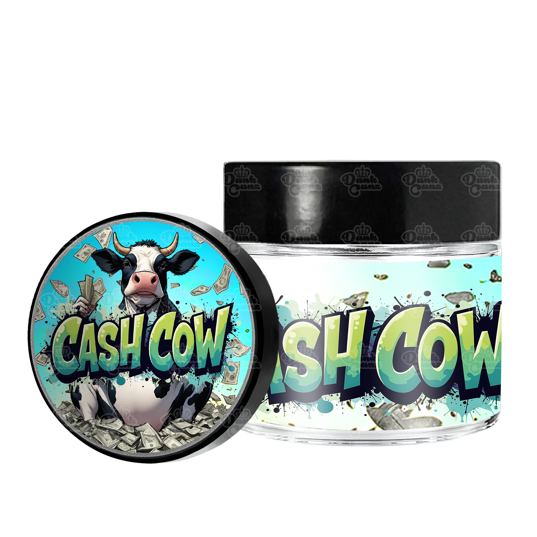 Cash Cow 3.5g/60ml Glass Jars - Labelled - DC Packaging Custom Cannabis Packaging