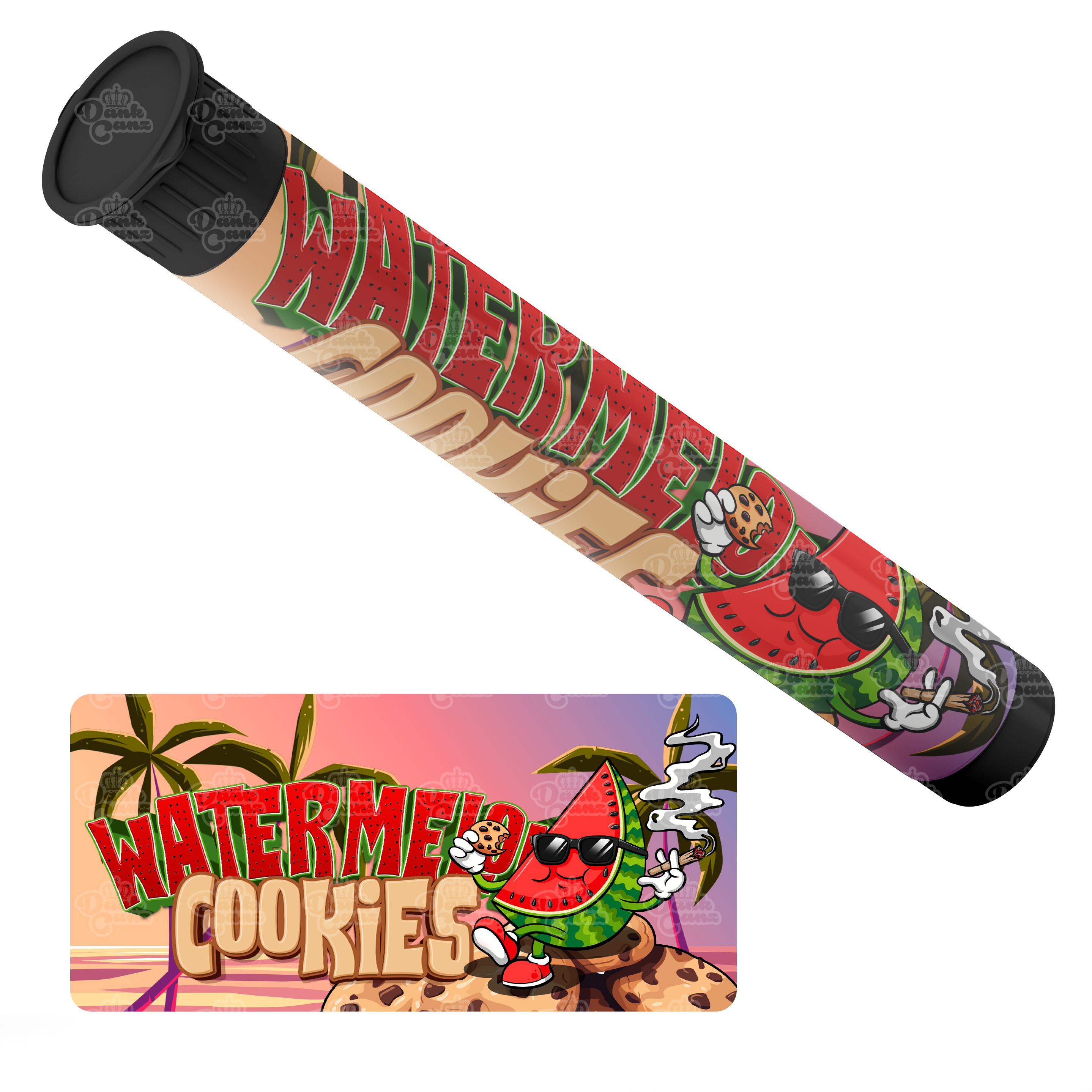 Watermelon Cookies Pre Roll Tubes - Labelled - DC Packaging Custom Cannabis Packaging
