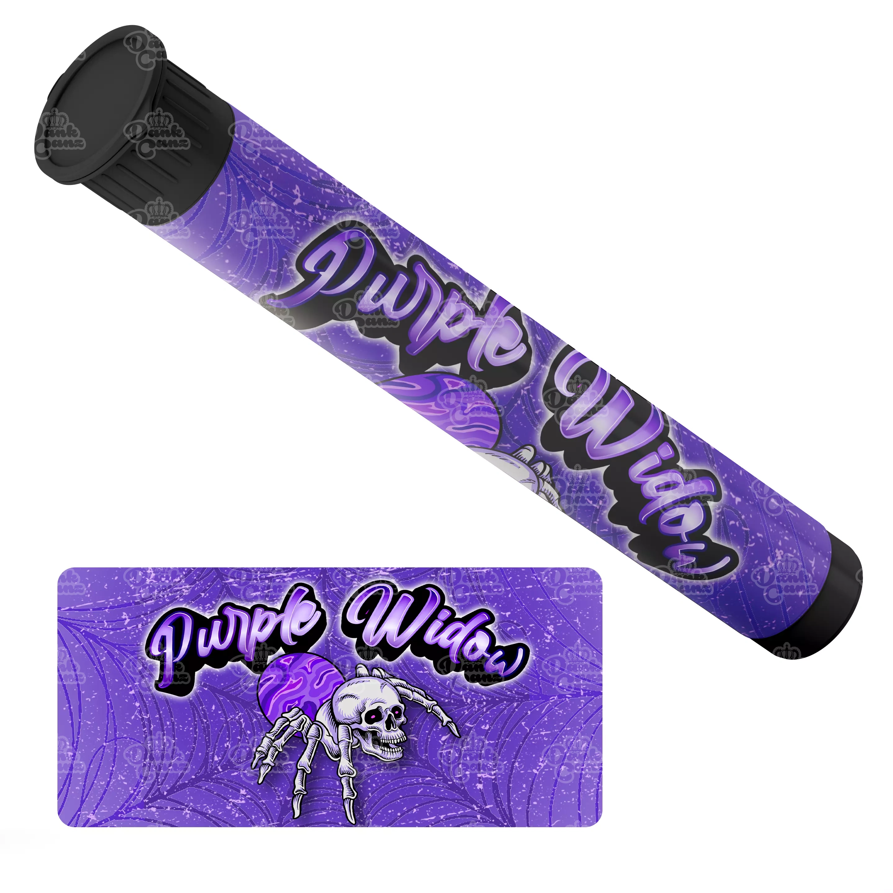 Purple Widow Pre Roll Tubes - Labelled - DC Packaging Custom Cannabis Packaging