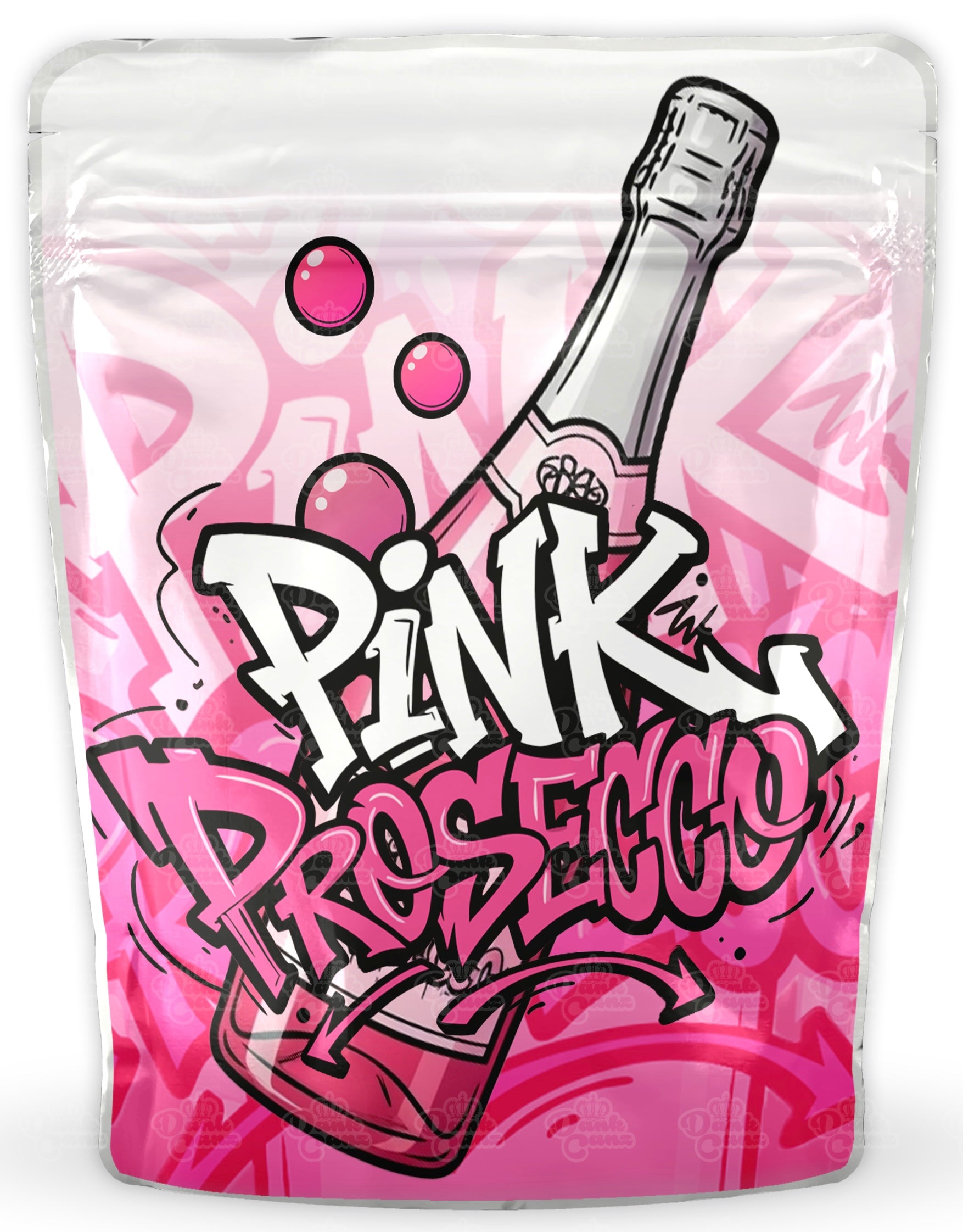 Pink Prosecco Mylar Bags - DC Packaging Custom Cannabis Packaging
