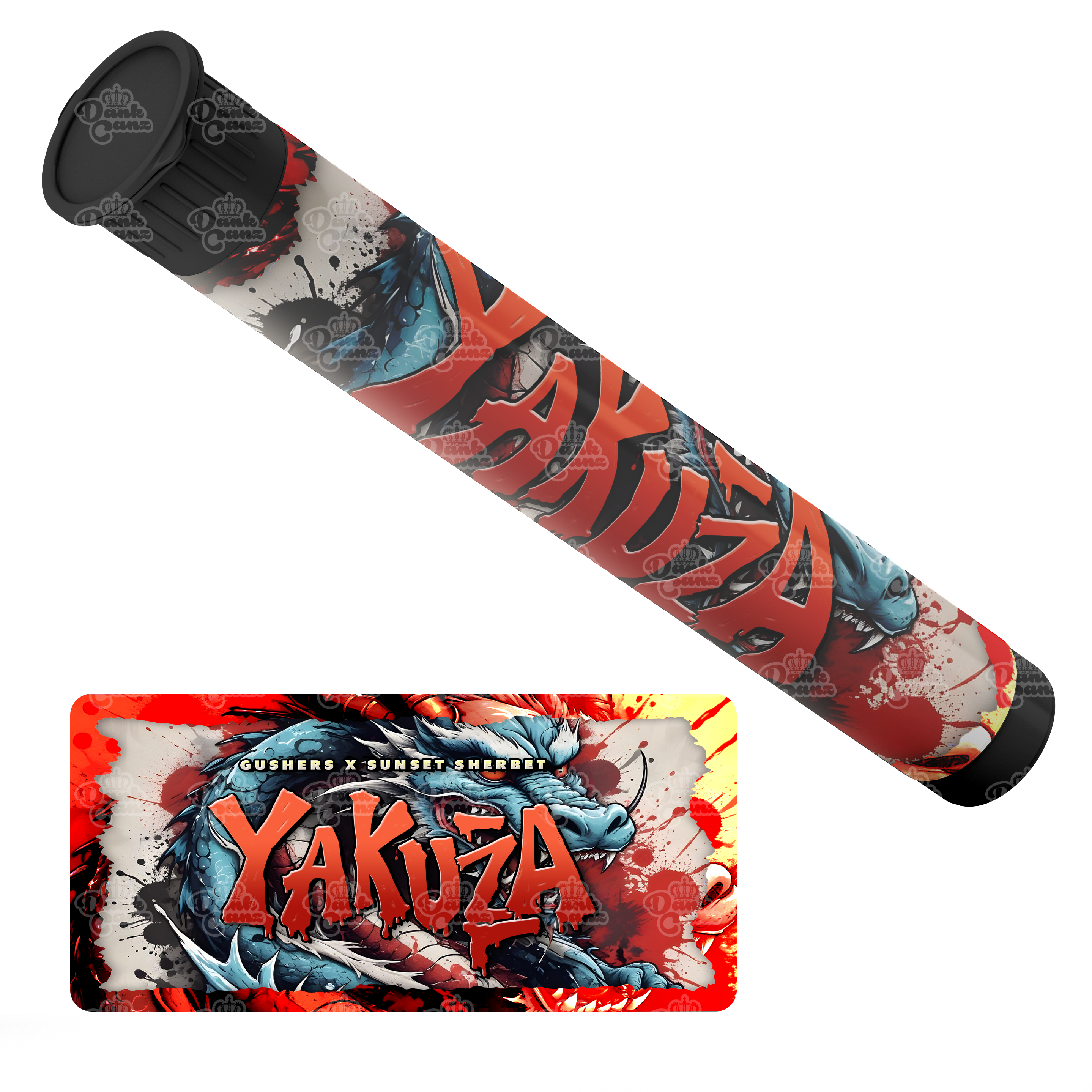 Yakuza Pre Roll Tubes - Labelled - DC Packaging Custom Cannabis Packaging