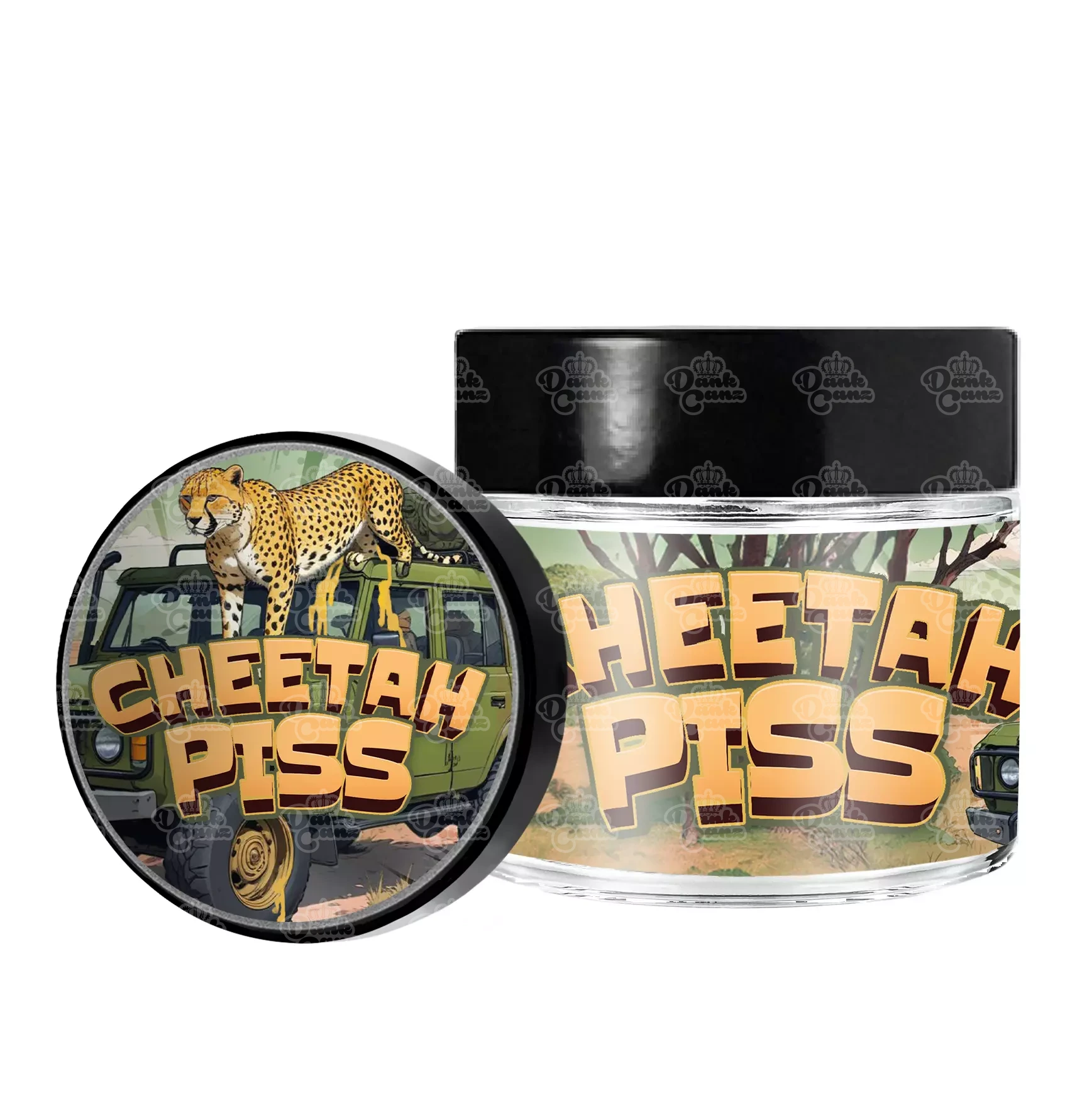 Cheetah Piss 3.5g/60ml Glass Jars - Labelled - DC Packaging Custom Cannabis Packaging