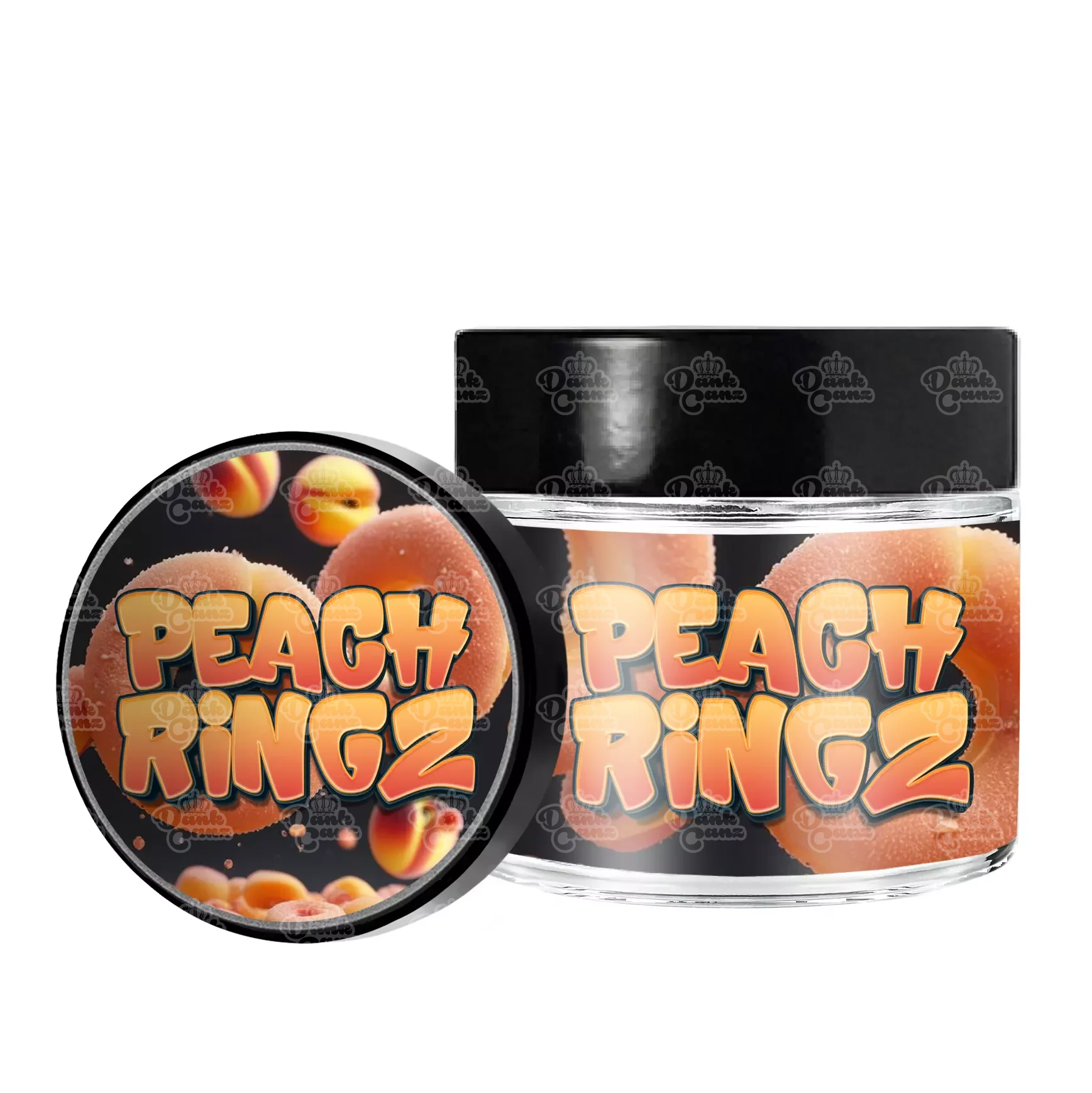 Peach Ringz 3.5g/60ml Glass Jars - Labelled - DC Packaging Custom Cannabis Packaging