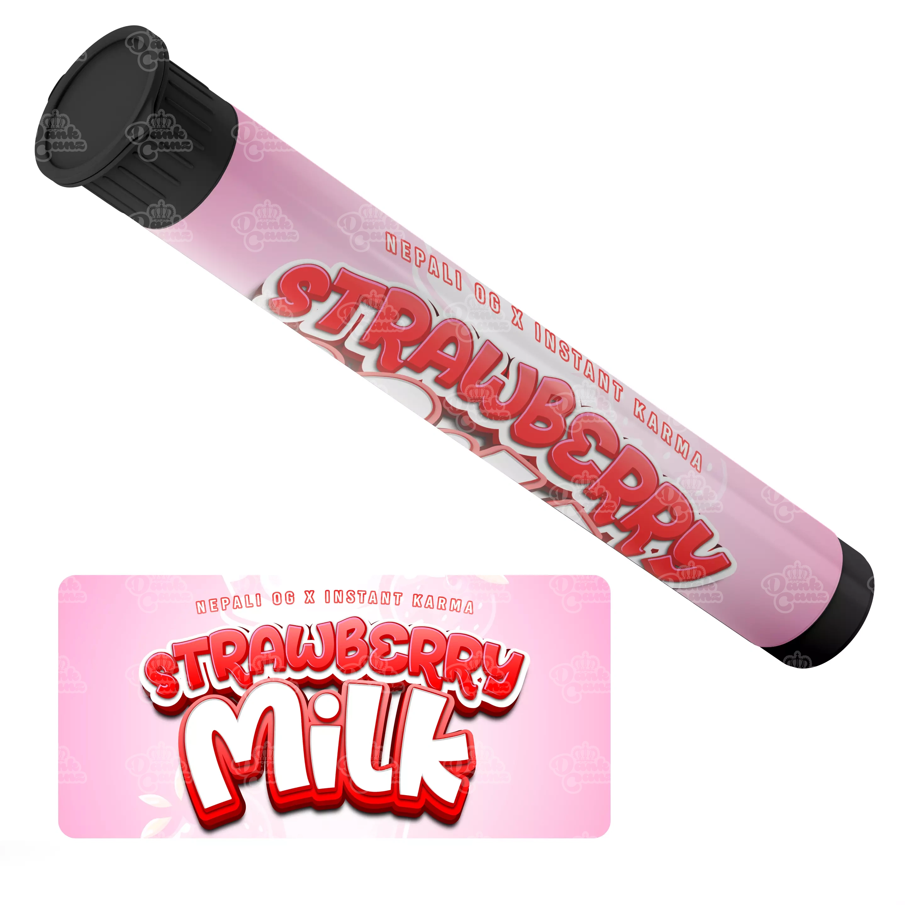 Strawberry Milk Pre Roll Tubes - Labelled - DC Packaging Custom Cannabis Packaging