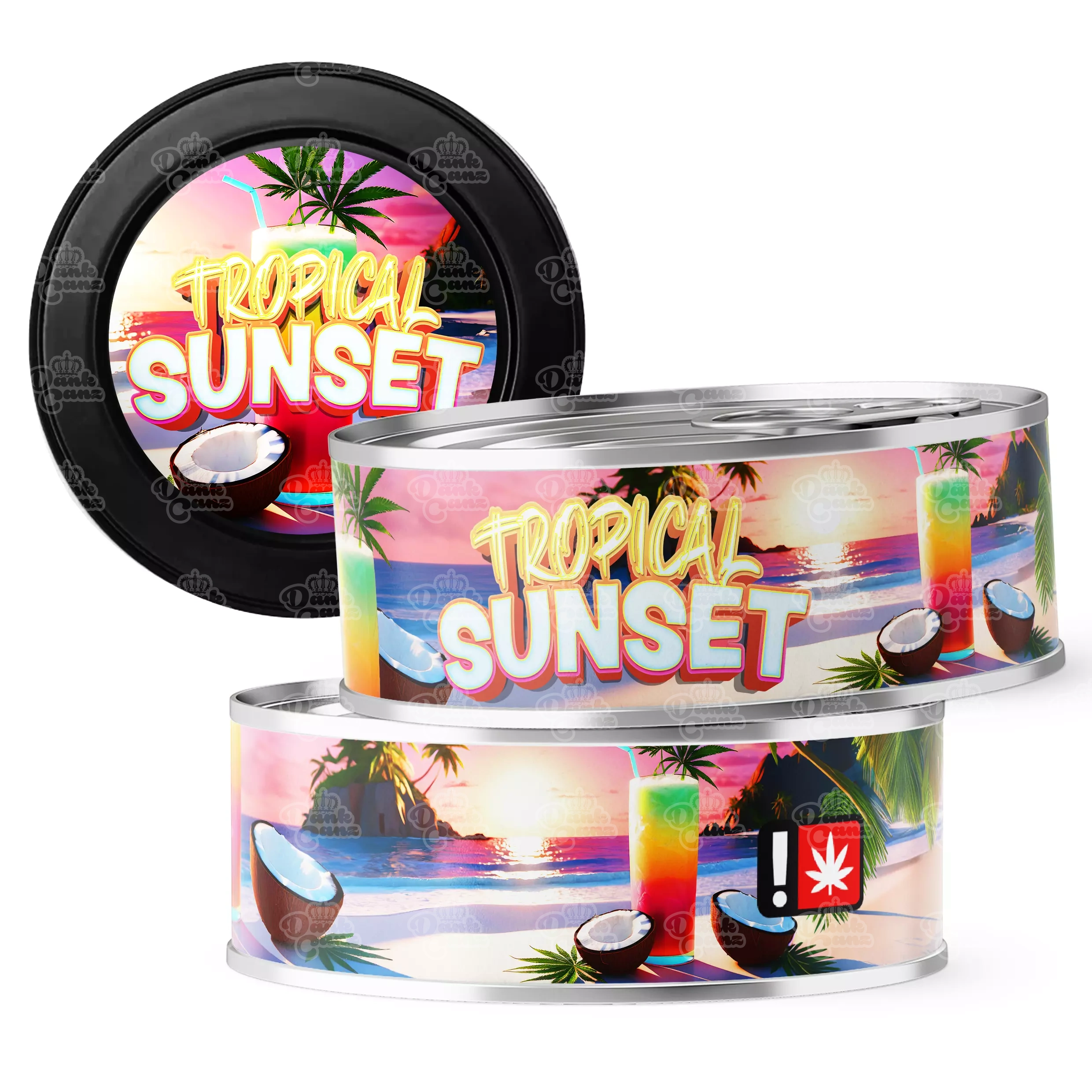 Tropical Sunset 3.5g Self Seal Tins - DC Packaging Custom Cannabis Packaging