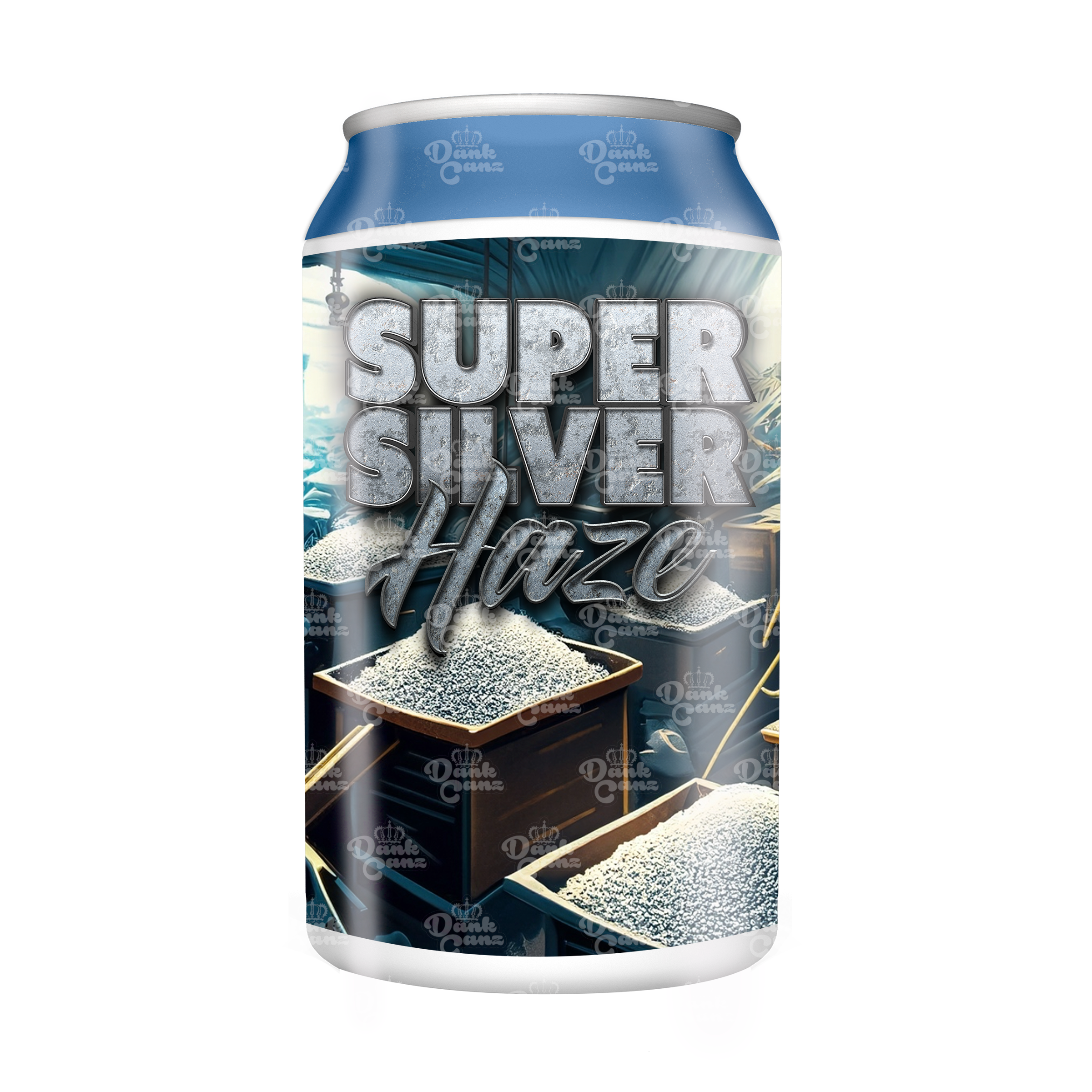 Super Silver Haze 3.5g Plastic Soda Cans - DC Packaging Custom Cannabis Packaging