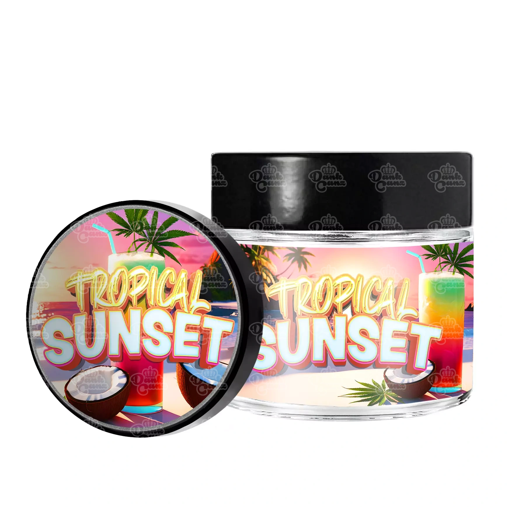 Tropical Sunset 3.5g/60ml Glass Jars - Labelled - DC Packaging Custom Cannabis Packaging
