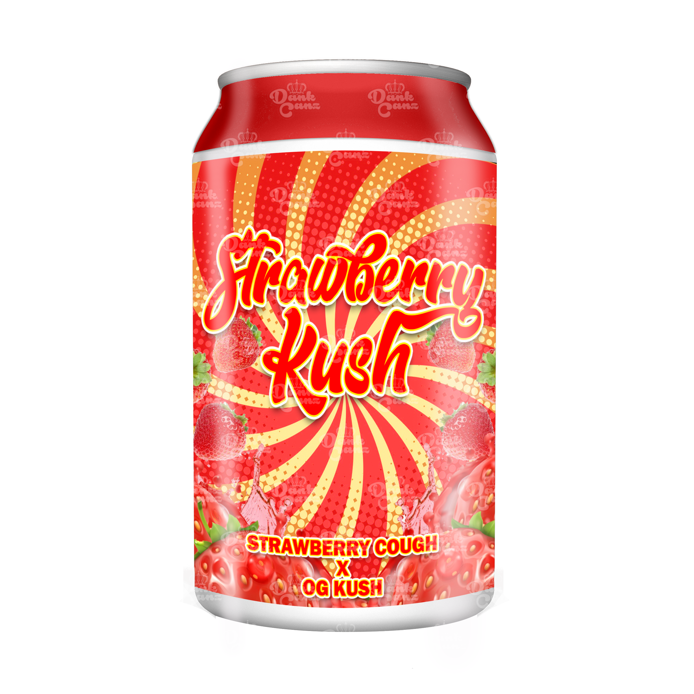 Strawberry Kush 3.5g Plastic Soda Cans - DC Packaging Custom Cannabis Packaging