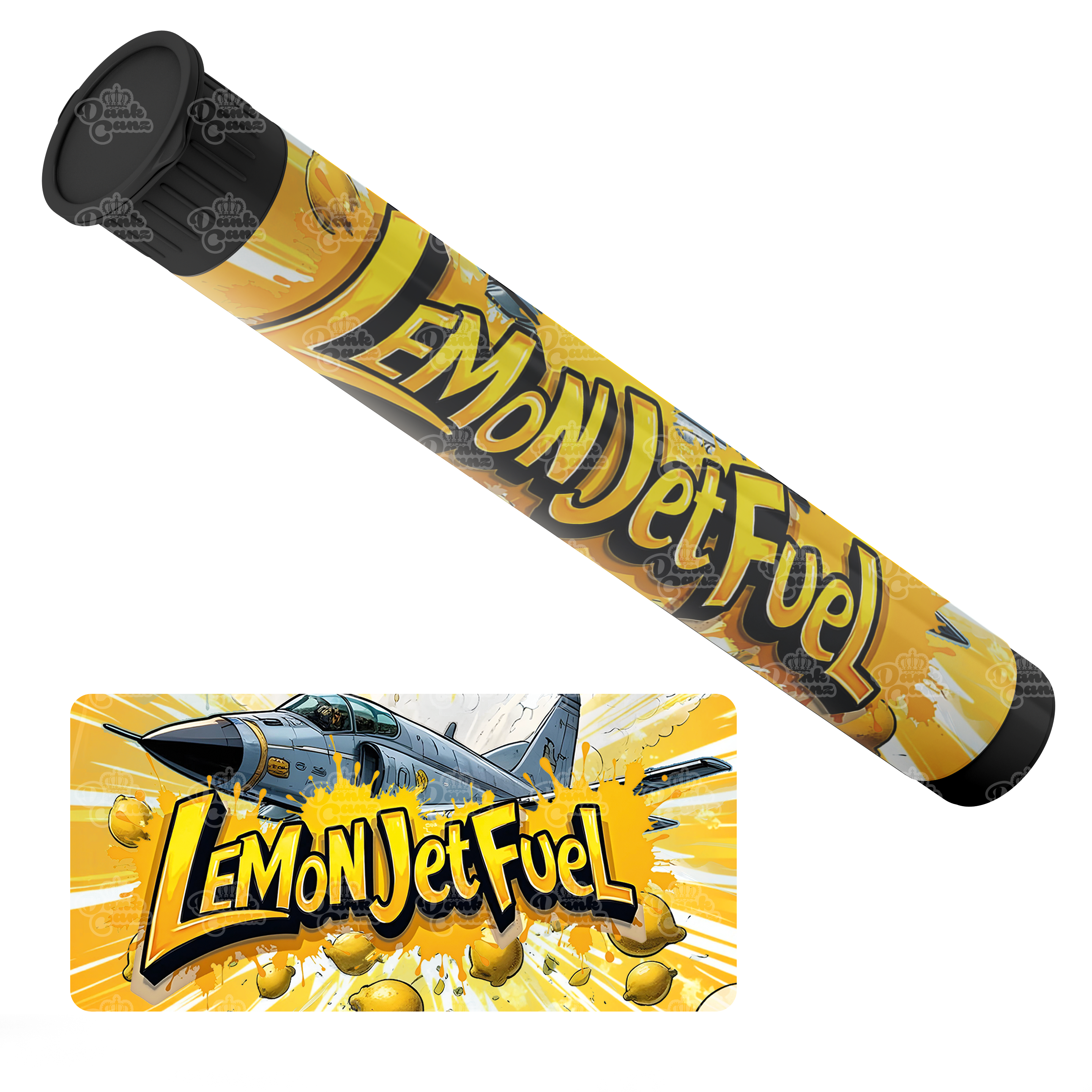 Lemon Jet Fuel Pre Roll Tubes - Labelled - DC Packaging Custom Cannabis Packaging