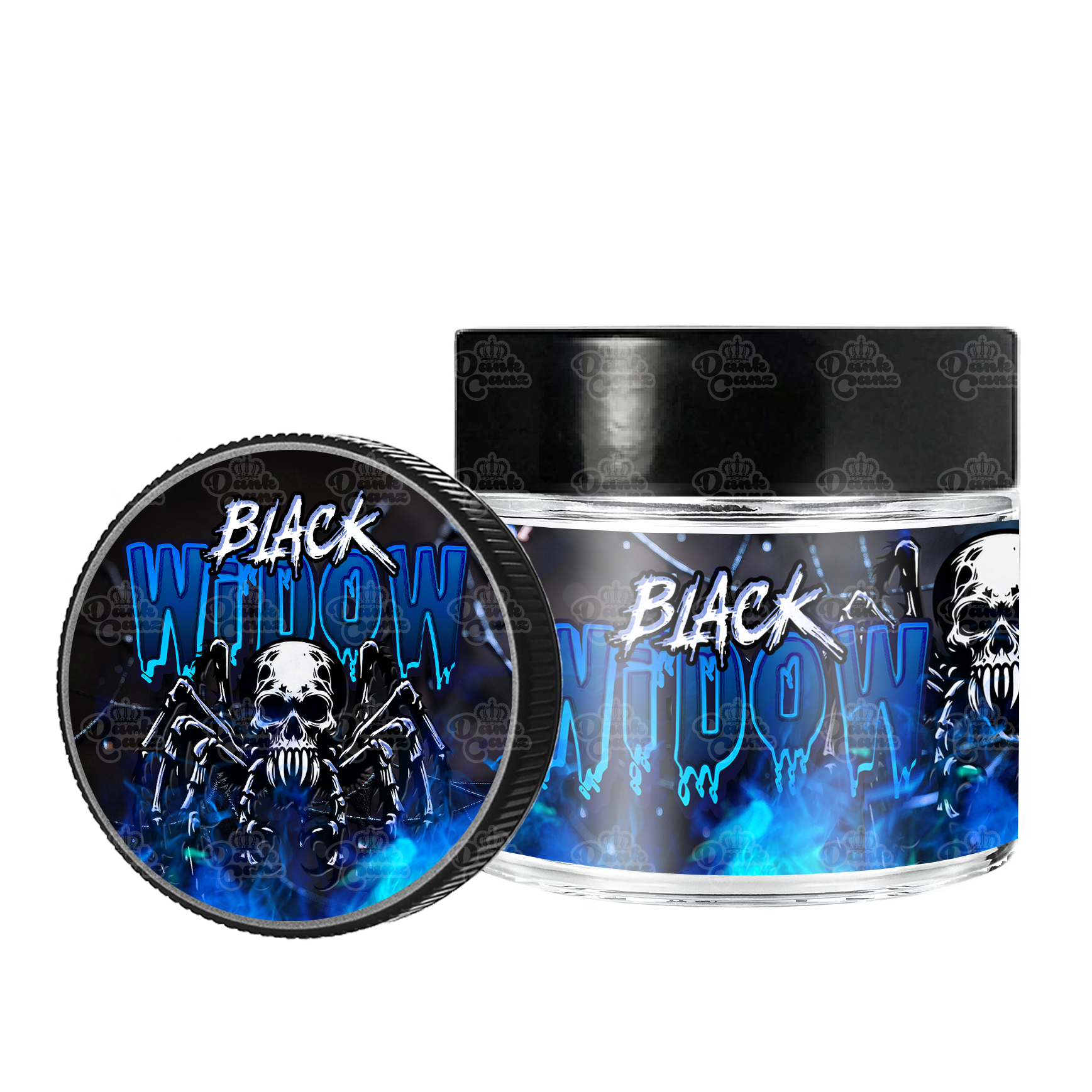 Black Widow 3.5g/60ml Glass Jars - Labelled - DC Packaging Custom Cannabis Packaging