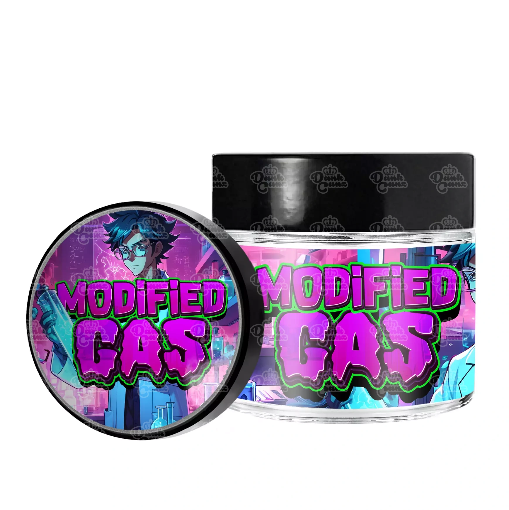 Modified Gas 3.5g/60ml Glass Jars - Labelled - DC Packaging Custom Cannabis Packaging