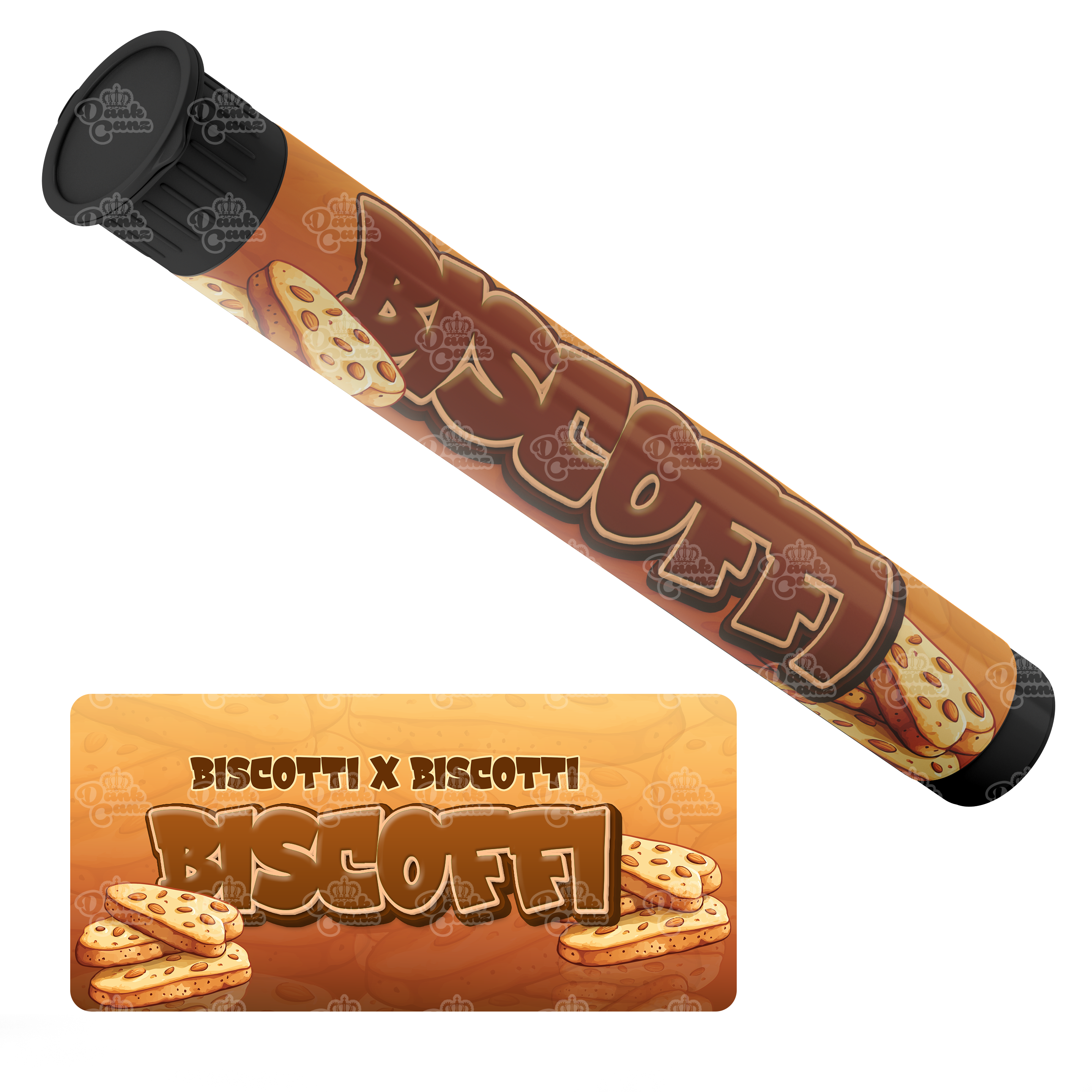 Biscoffi Pre Roll Tubes - Labelled - DC Packaging Custom Cannabis Packaging