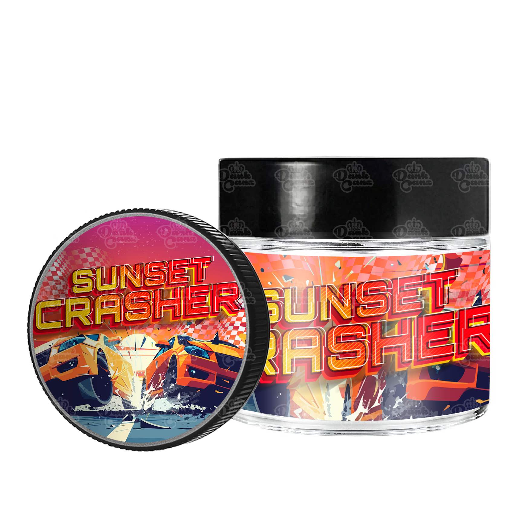Sunset Crasher 3.5g/60ml Glass Jars - Labelled - DC Packaging Custom Cannabis Packaging