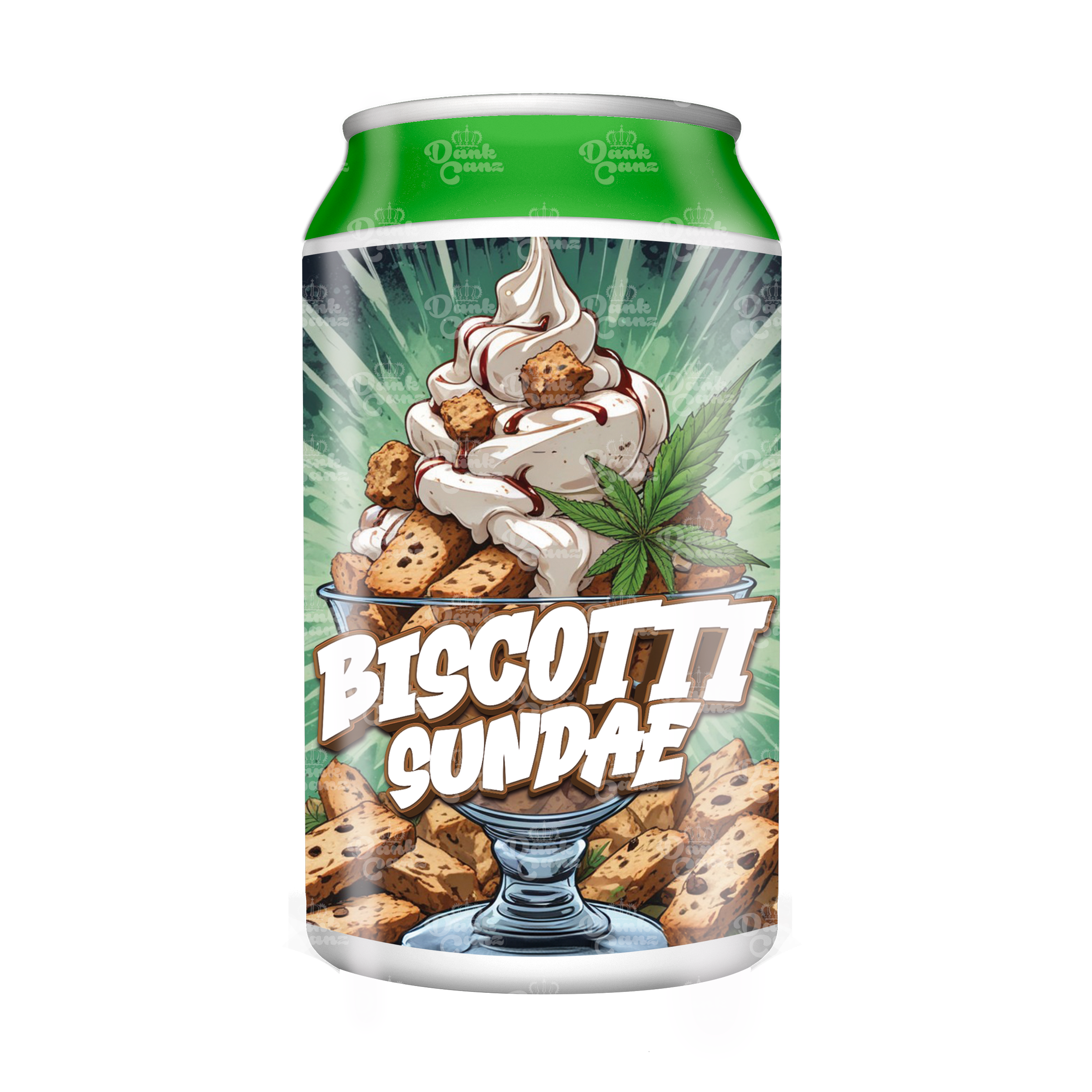 Biscotti Sundae 3.5g Plastic Soda Cans - DC Packaging Custom Cannabis Packaging