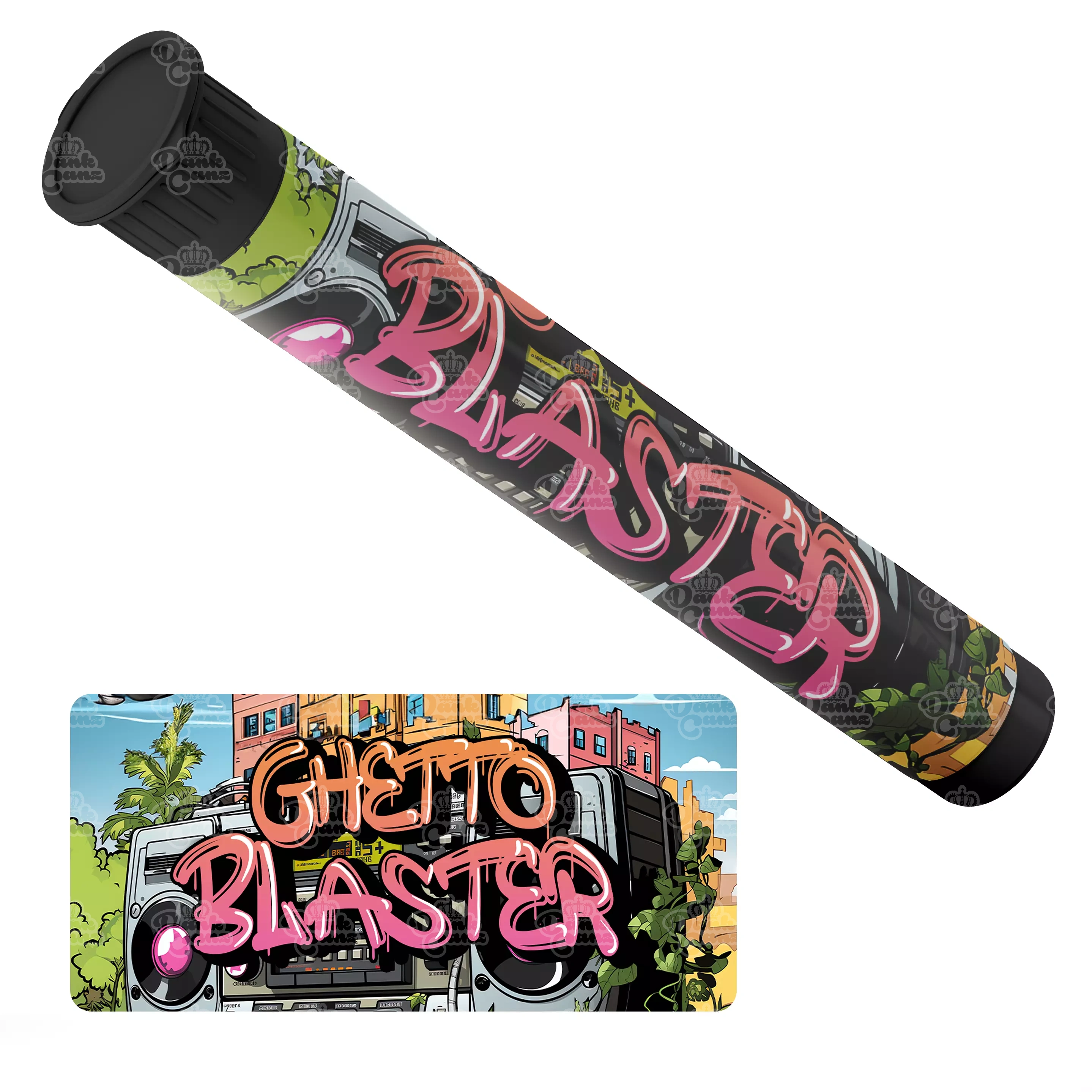 Ghetto Blaster Pre Roll Tubes - Labelled - DC Packaging Custom Cannabis Packaging