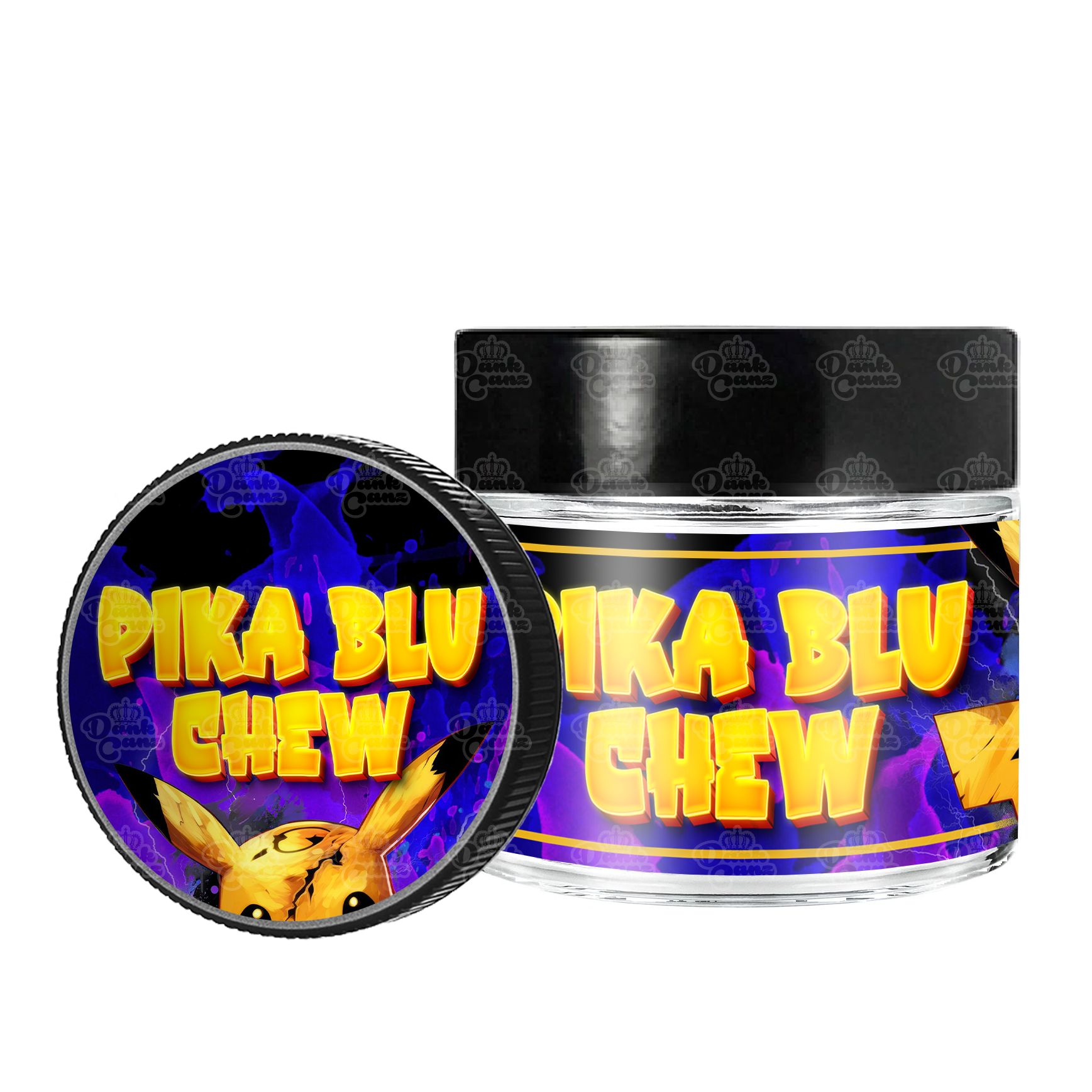 Pika Blu Chew 3.5g/60ml Glass Jars - Labelled - DC Packaging Custom Cannabis Packaging