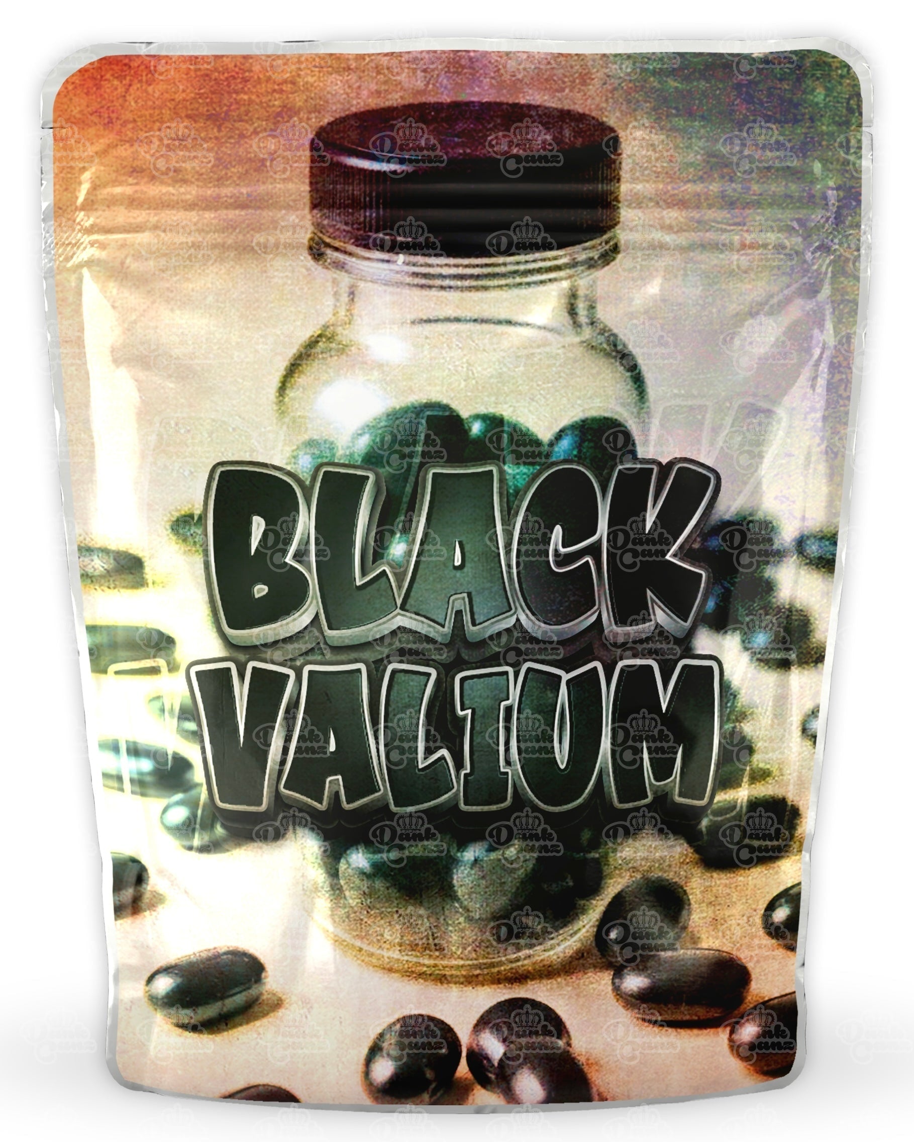 Black Valium Mylar Bags - DC Packaging Custom Cannabis Packaging