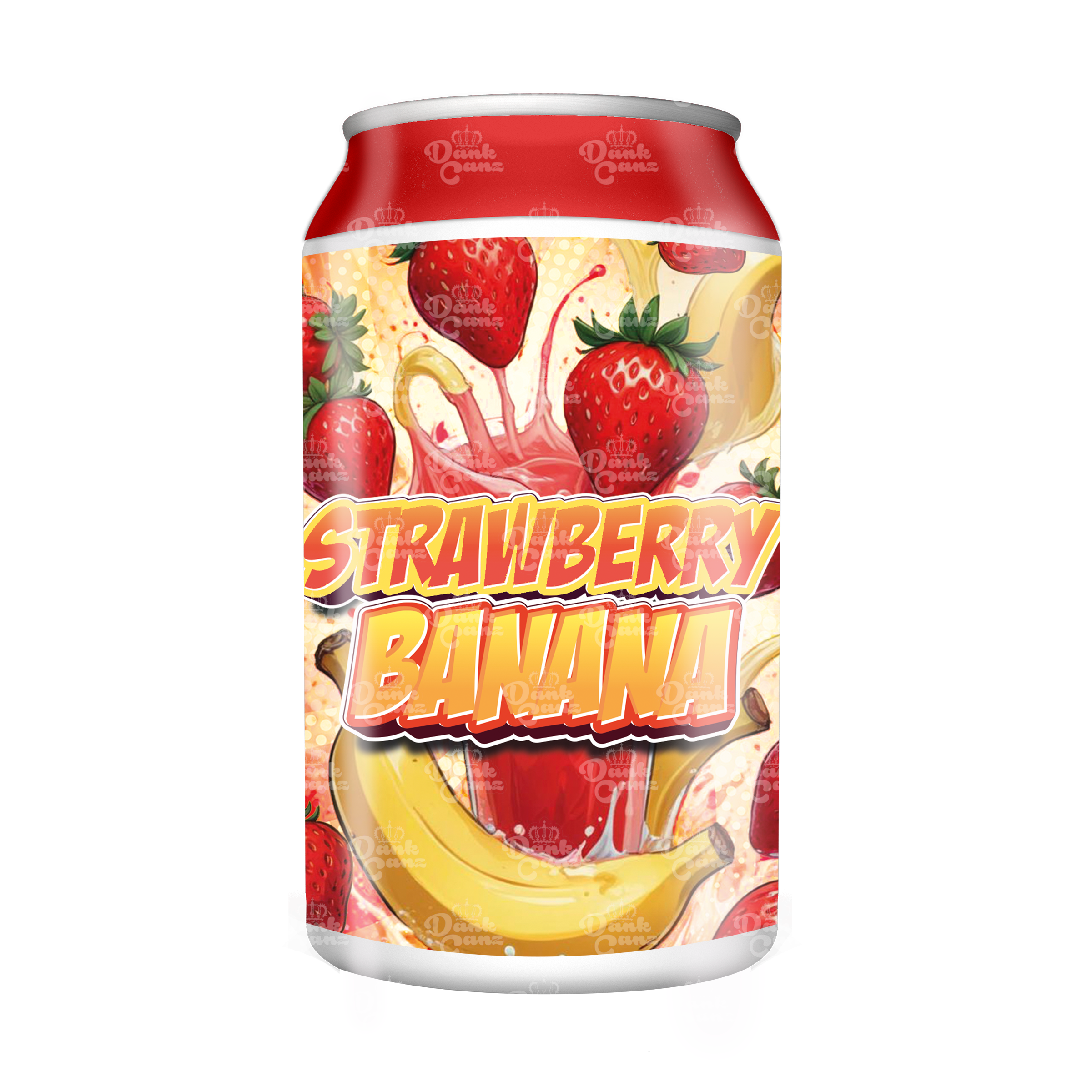 Strawberry Banana 3.5g Plastic Soda Cans - DC Packaging Custom Cannabis Packaging