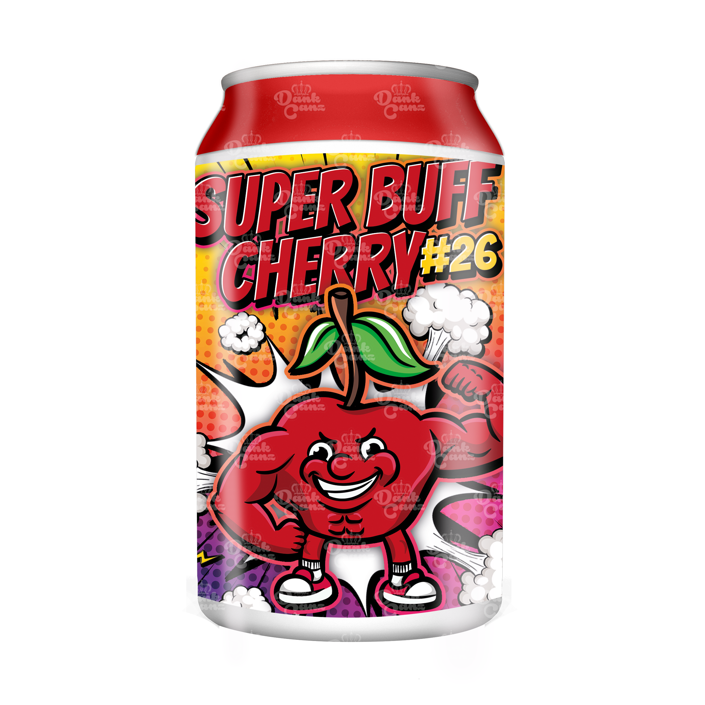 Super Buff Cherry 26 3.5g Plastic Soda Cans - DC Packaging Custom Cannabis Packaging