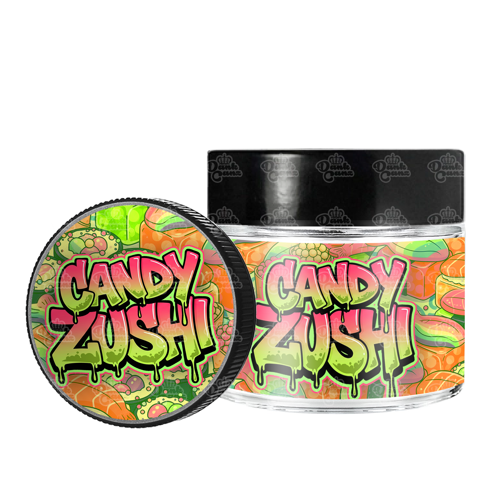 Candy Zushi 3.5g/60ml Glass Jars - Labelled - DC Packaging Custom Cannabis Packaging