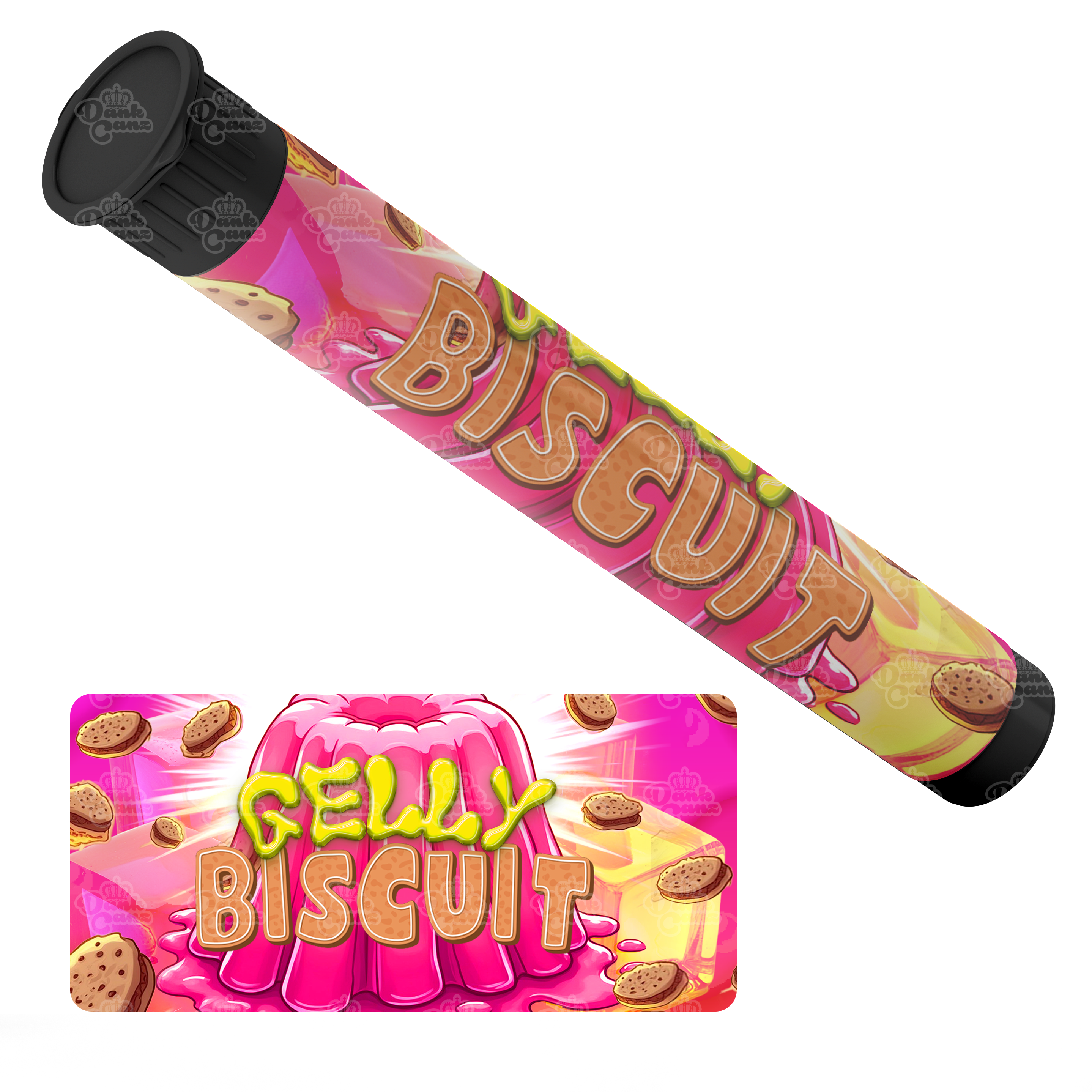 Gelly Biscuit Pre Roll Tubes - Labelled - DC Packaging Custom Cannabis Packaging