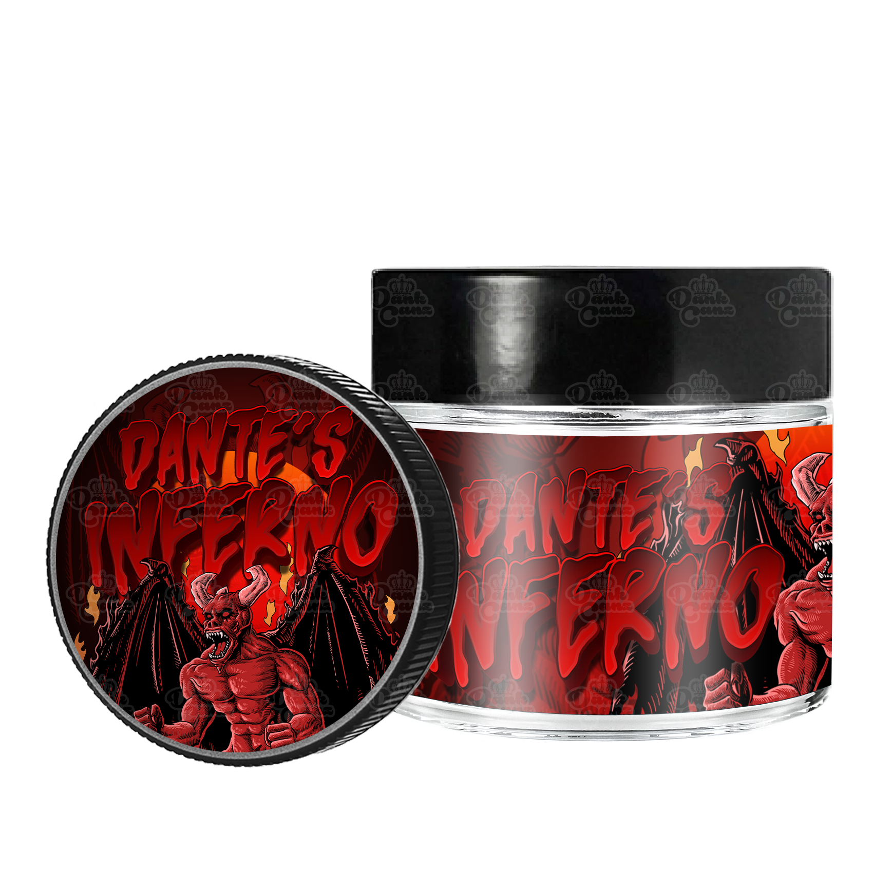 Dantes Inferno 3.5g/60ml Glass Jars - Labelled - DC Packaging Custom Cannabis Packaging