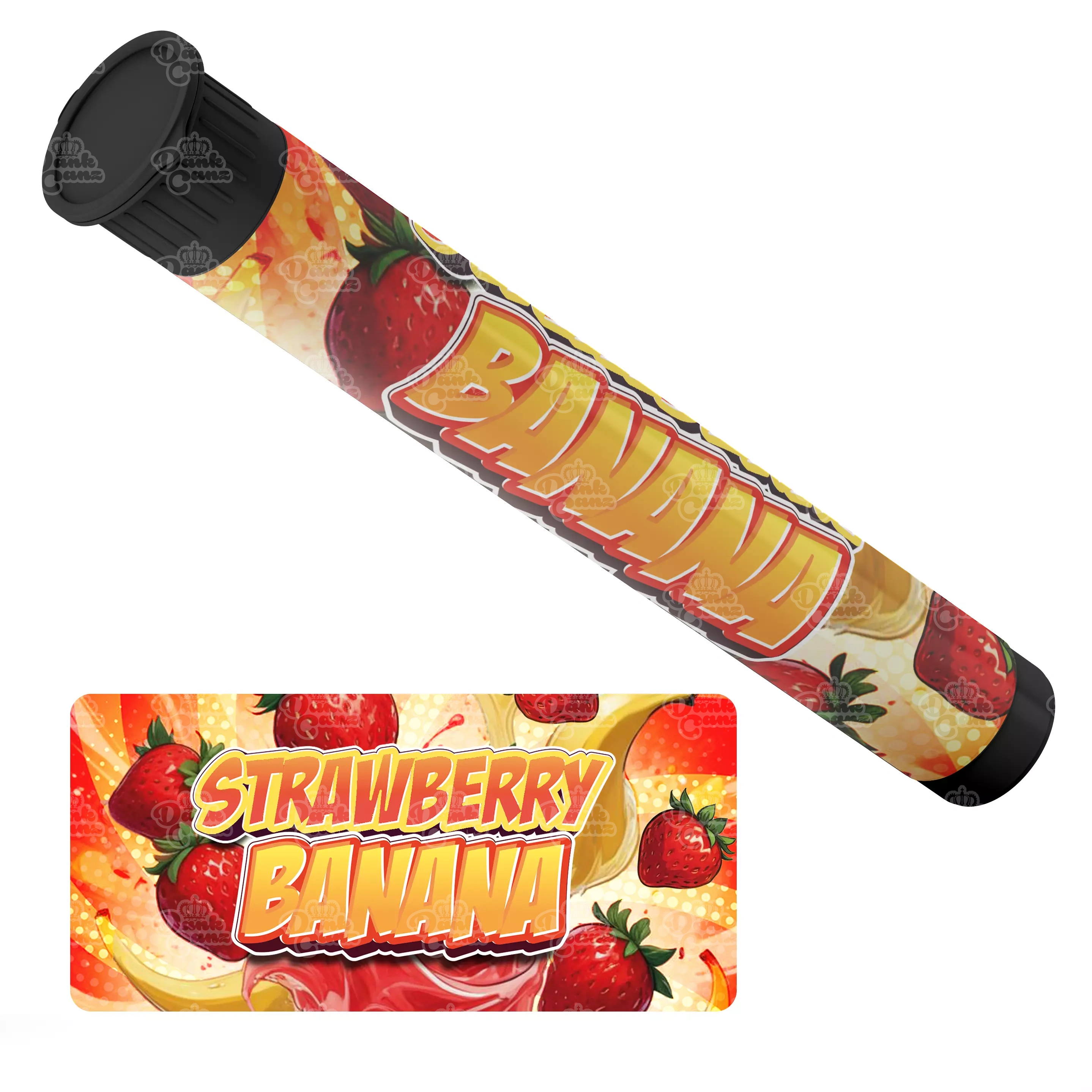 Strawberry Banana Pre Roll Tubes - Labelled - DC Packaging Custom Cannabis Packaging