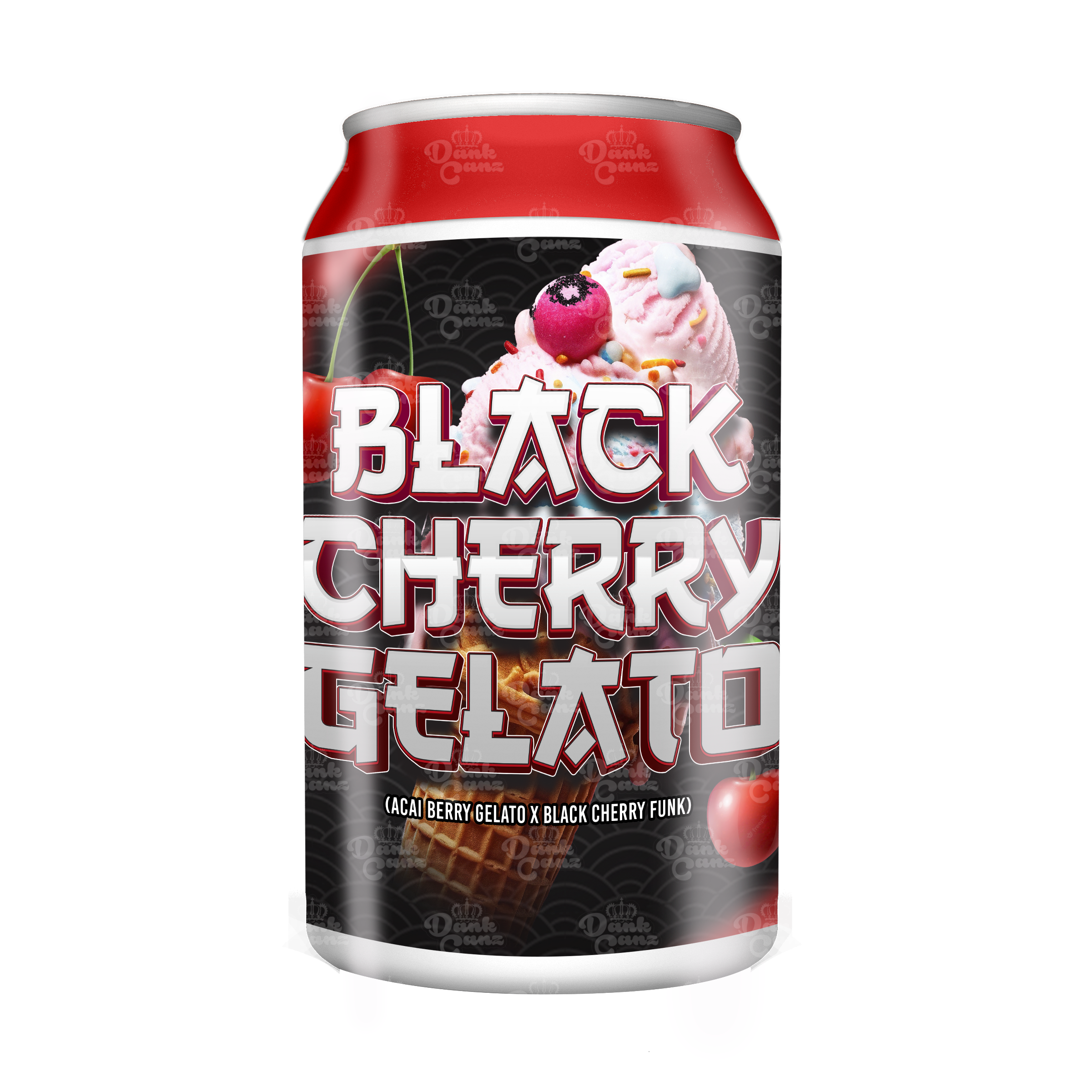 Black Cherry Gelato 3.5g Plastic Soda Cans - DC Packaging Custom Cannabis Packaging