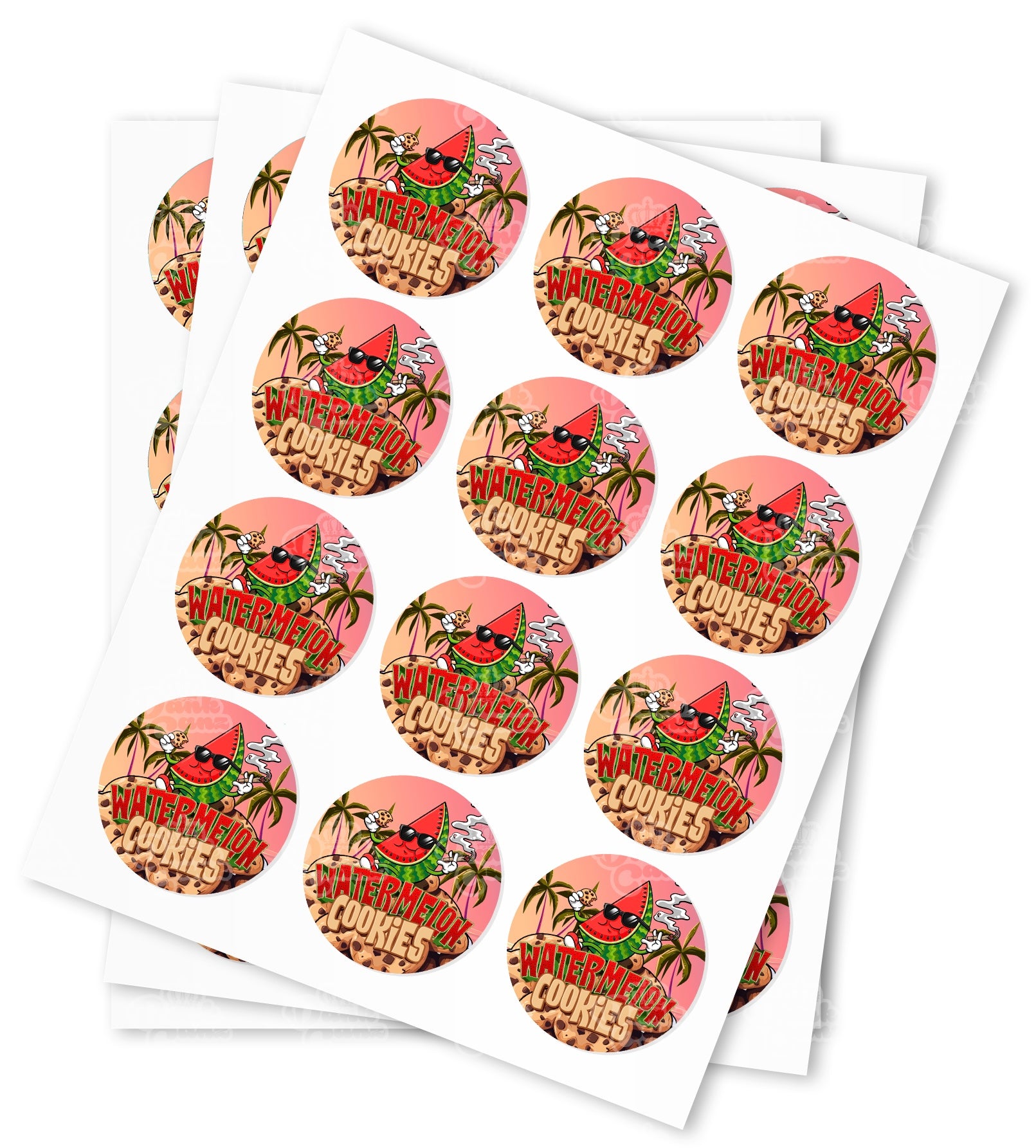 Watermelon Cookies Strain Stickers - DC Packaging Custom Cannabis Packaging
