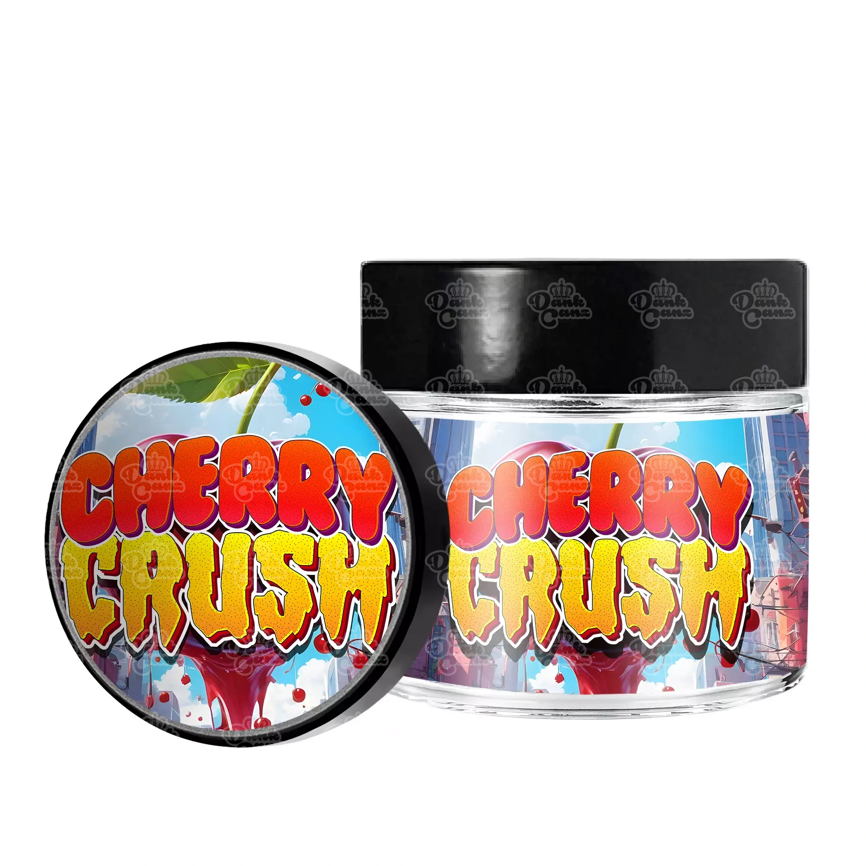 Cherry Crush 3.5g/60ml Glass Jars - Labelled - DC Packaging Custom Cannabis Packaging