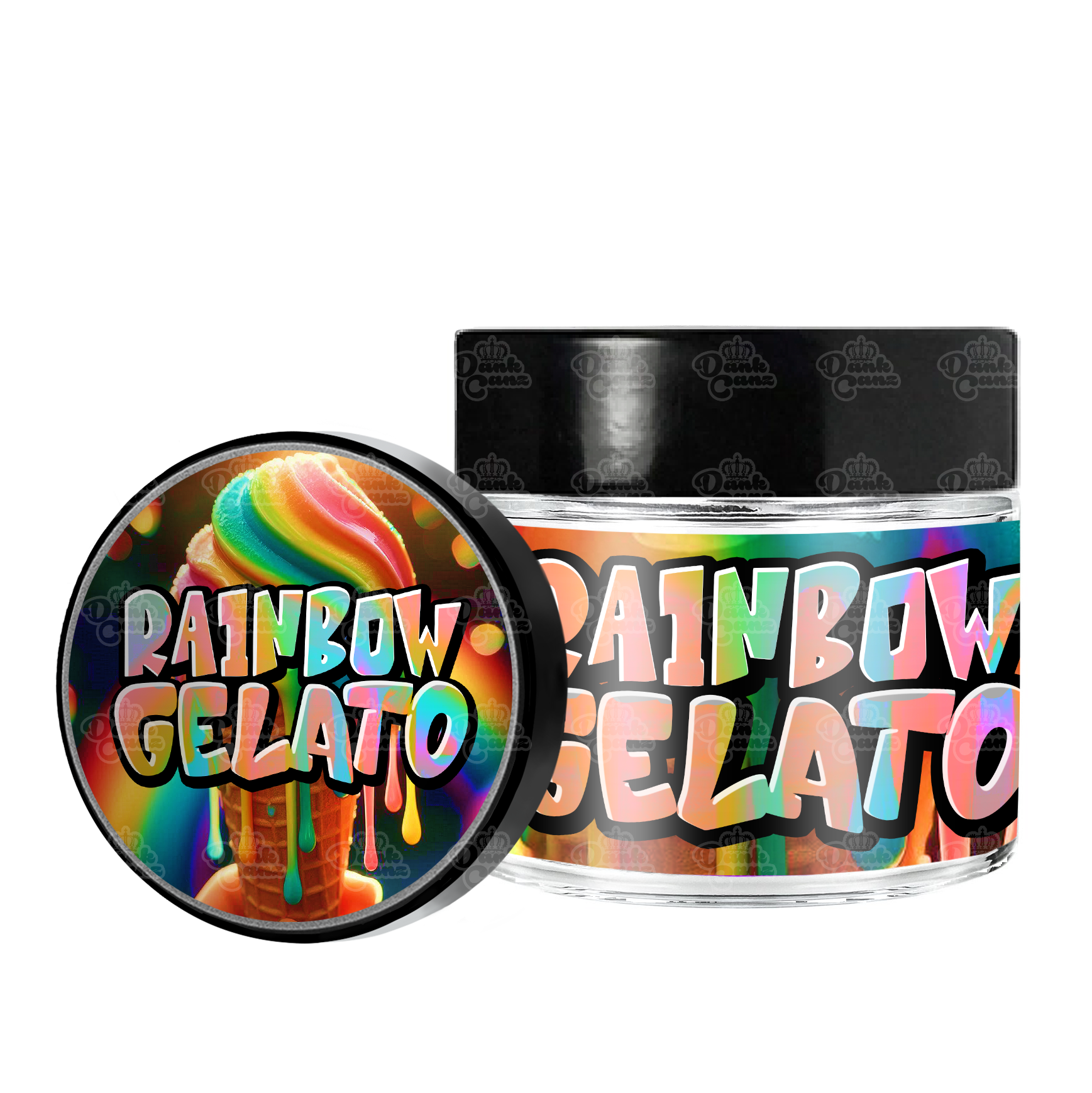 Rainbow Gelato 3.5g/60ml Glass Jars - Labelled - DC Packaging Custom Cannabis Packaging