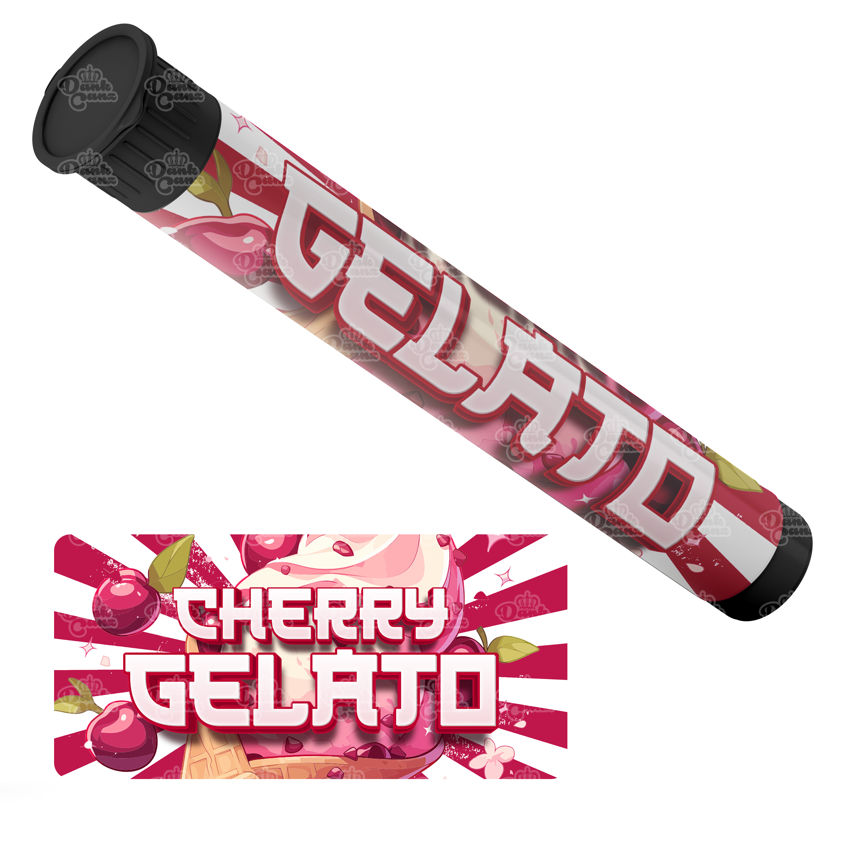 Cherry Gelato Pre Roll Tubes - Labelled - DC Packaging Custom Cannabis Packaging