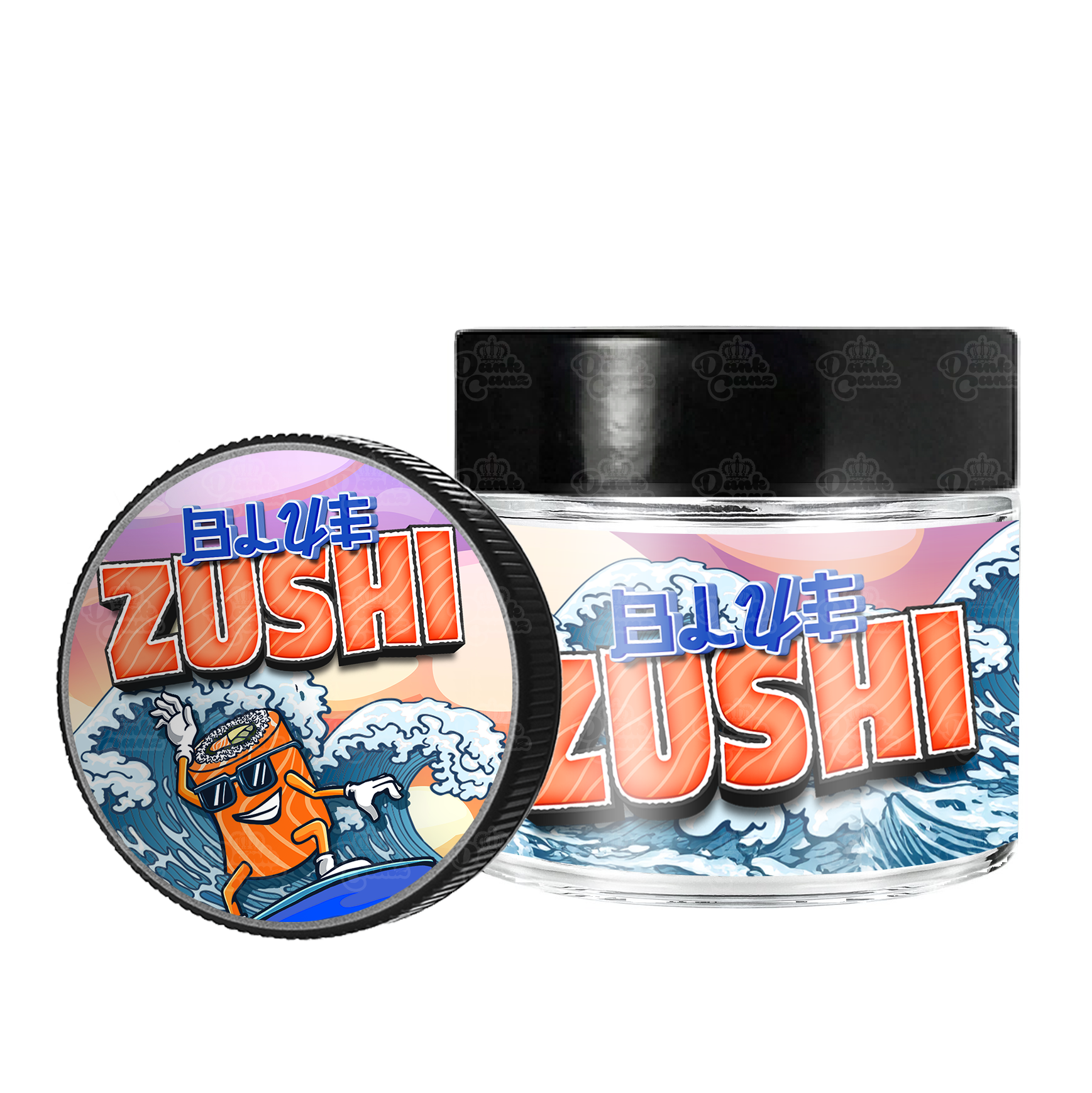 Blue Zushi 3.5g/60ml Glass Jars - Labelled - DC Packaging Custom Cannabis Packaging