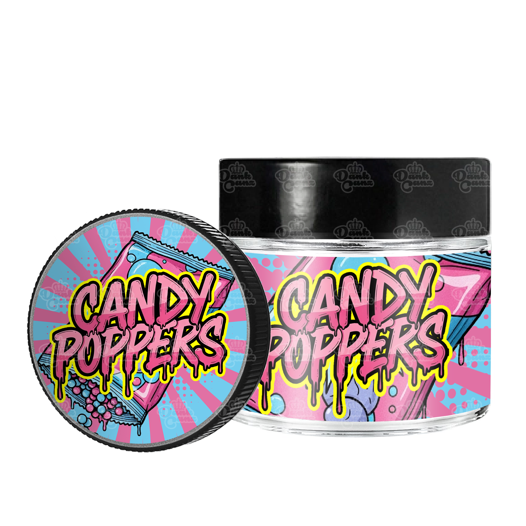 Candy Poppers 3.5g/60ml Glass Jars - Labelled - DC Packaging Custom Cannabis Packaging