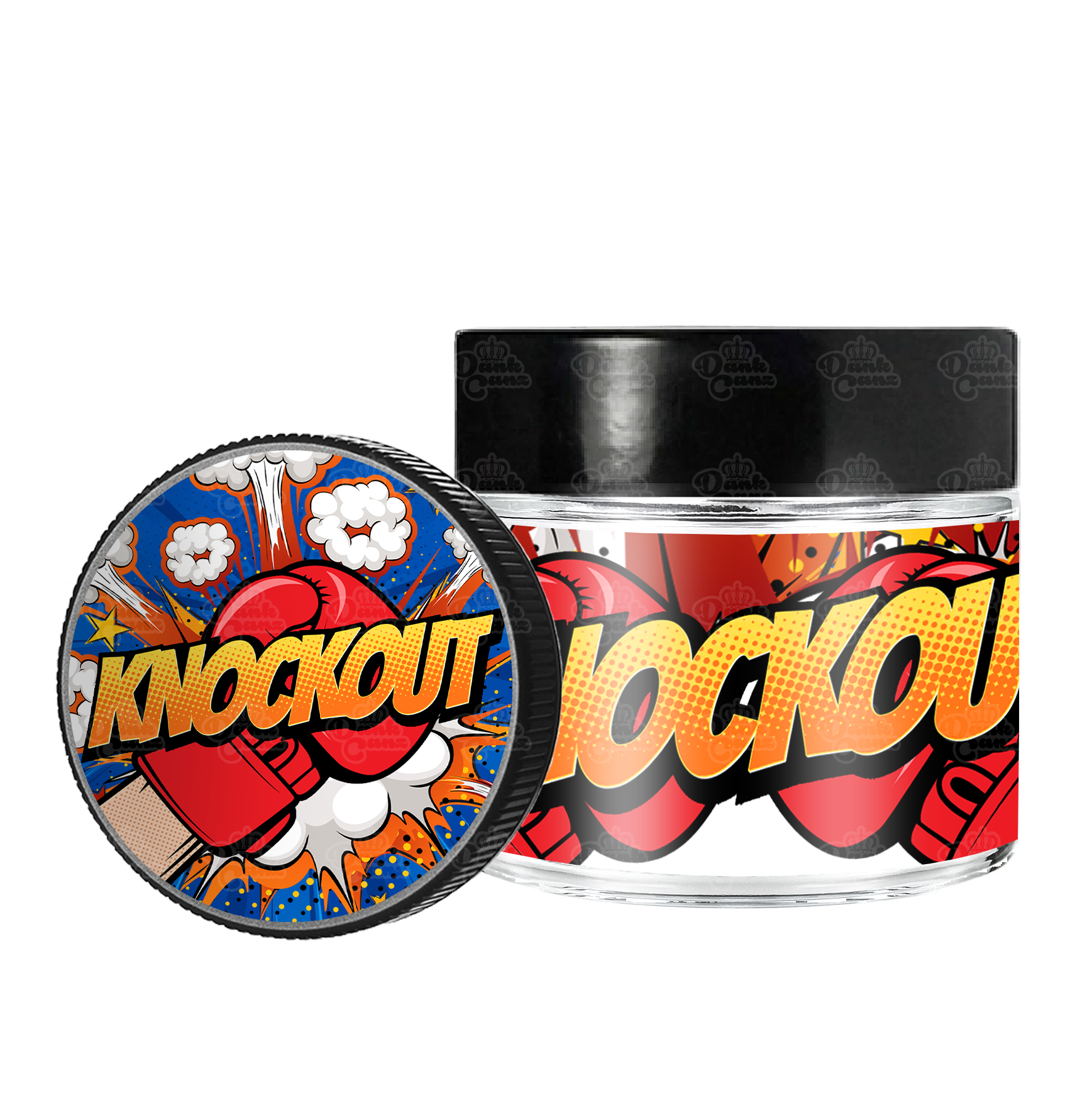 Knockout 3.5g/60ml Glass Jars - Labelled - DC Packaging Custom Cannabis Packaging