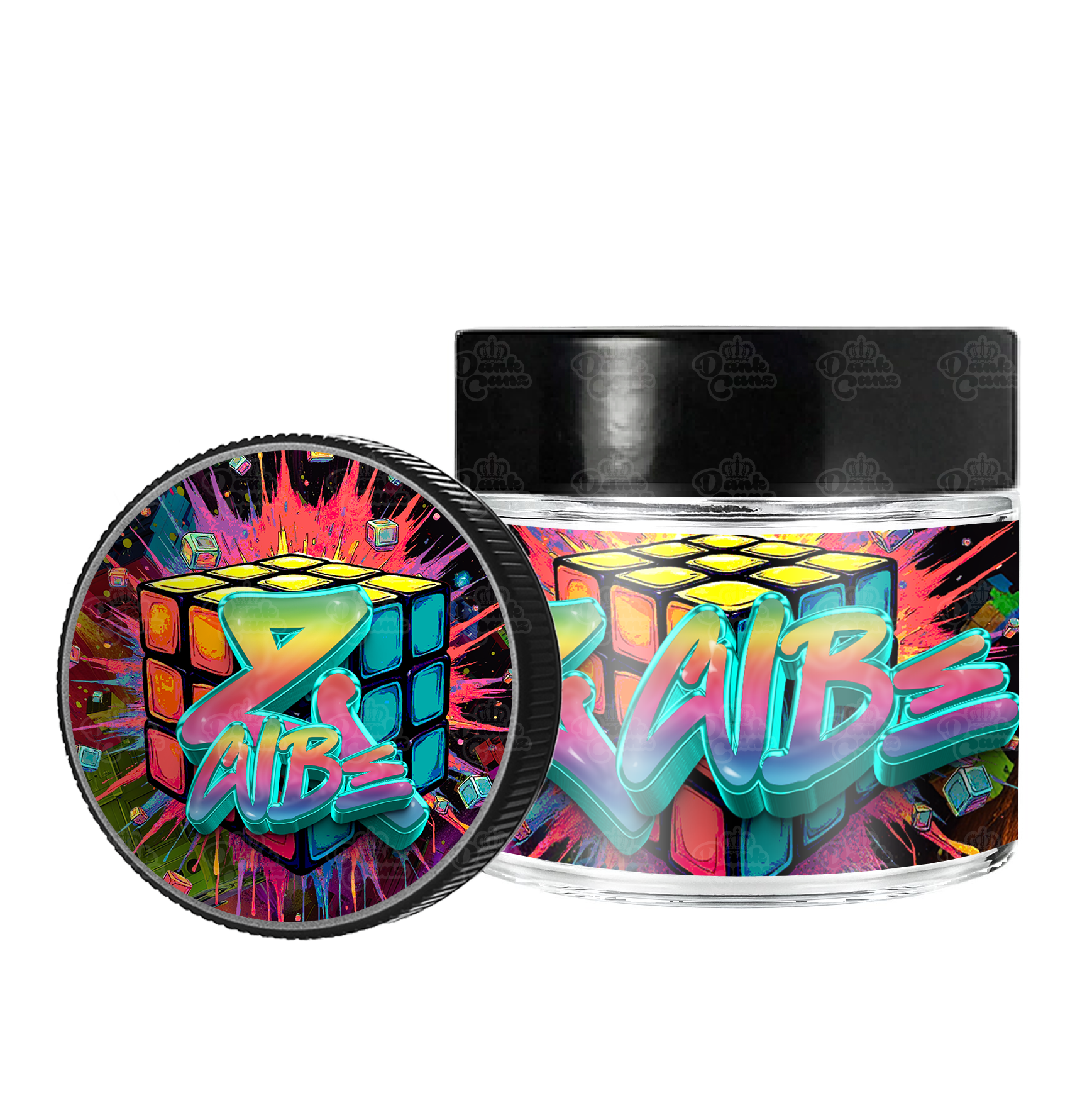 Z Cube 3.5g/60ml Glass Jars - Labelled - DC Packaging Custom Cannabis Packaging