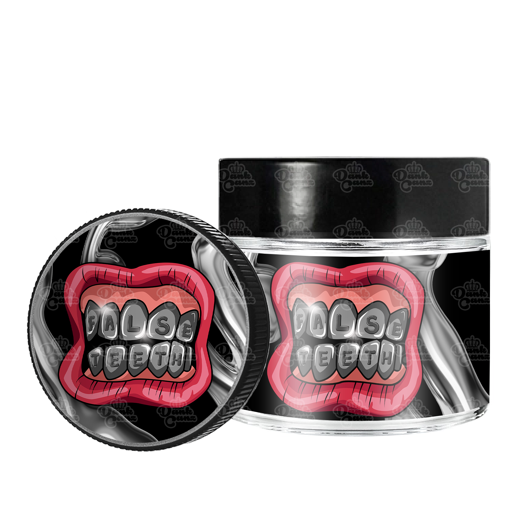 False Teeth 3.5g/60ml Glass Jars - Labelled - DC Packaging Custom Cannabis Packaging