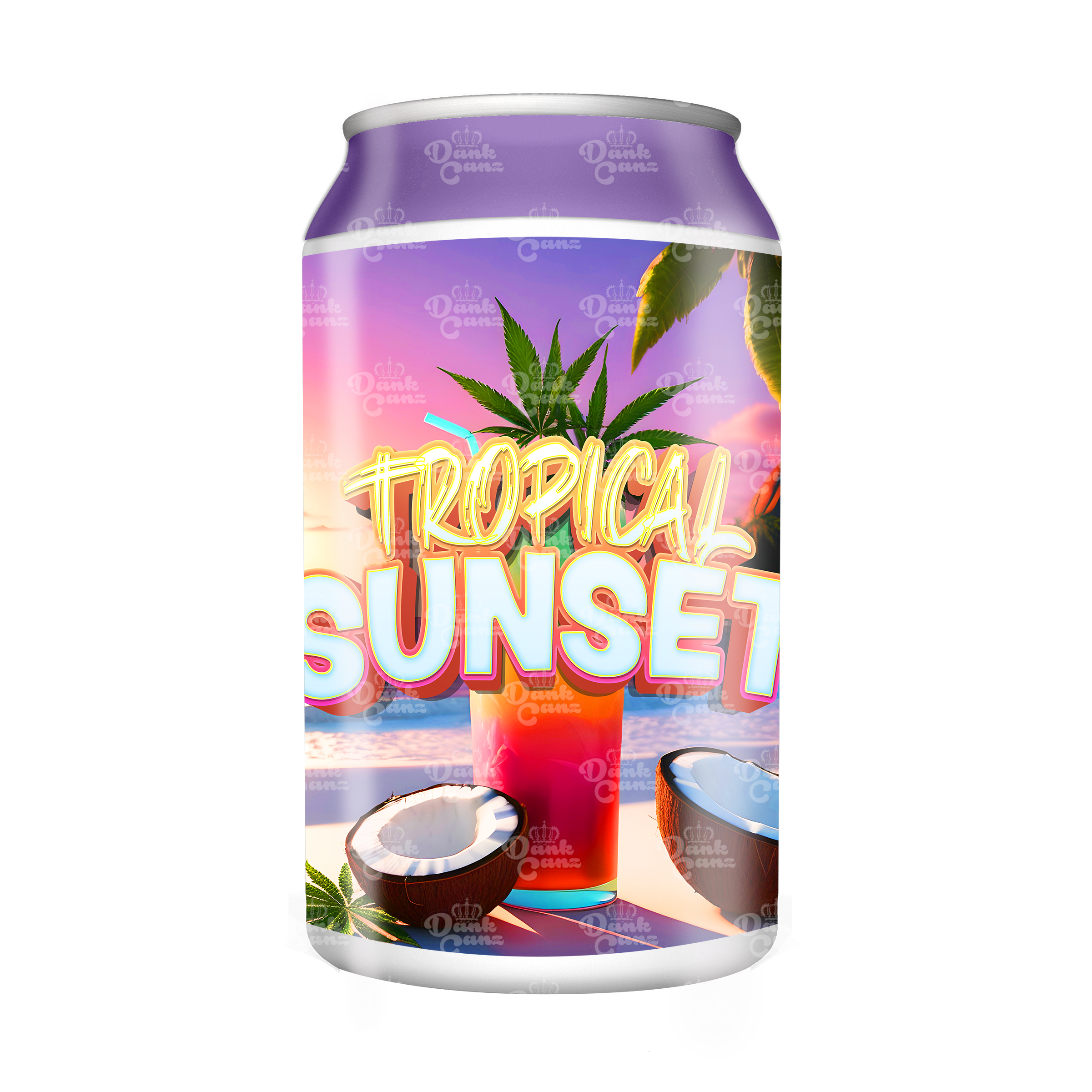 Tropical Sunset 3.5g Plastic Soda Cans - DC Packaging Custom Cannabis Packaging