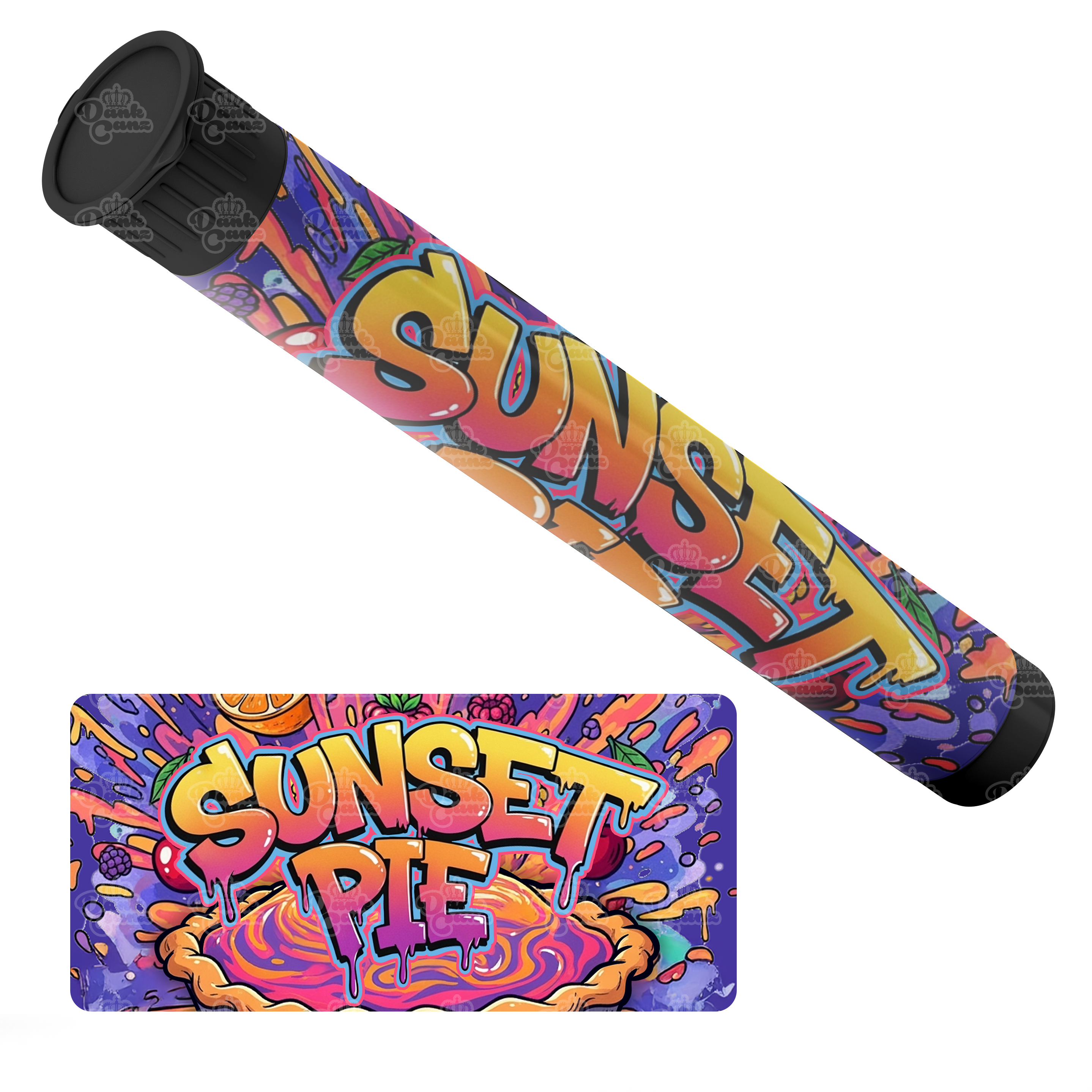 Sunset Pie Pre Roll Tubes - Labelled - DC Packaging Custom Cannabis Packaging