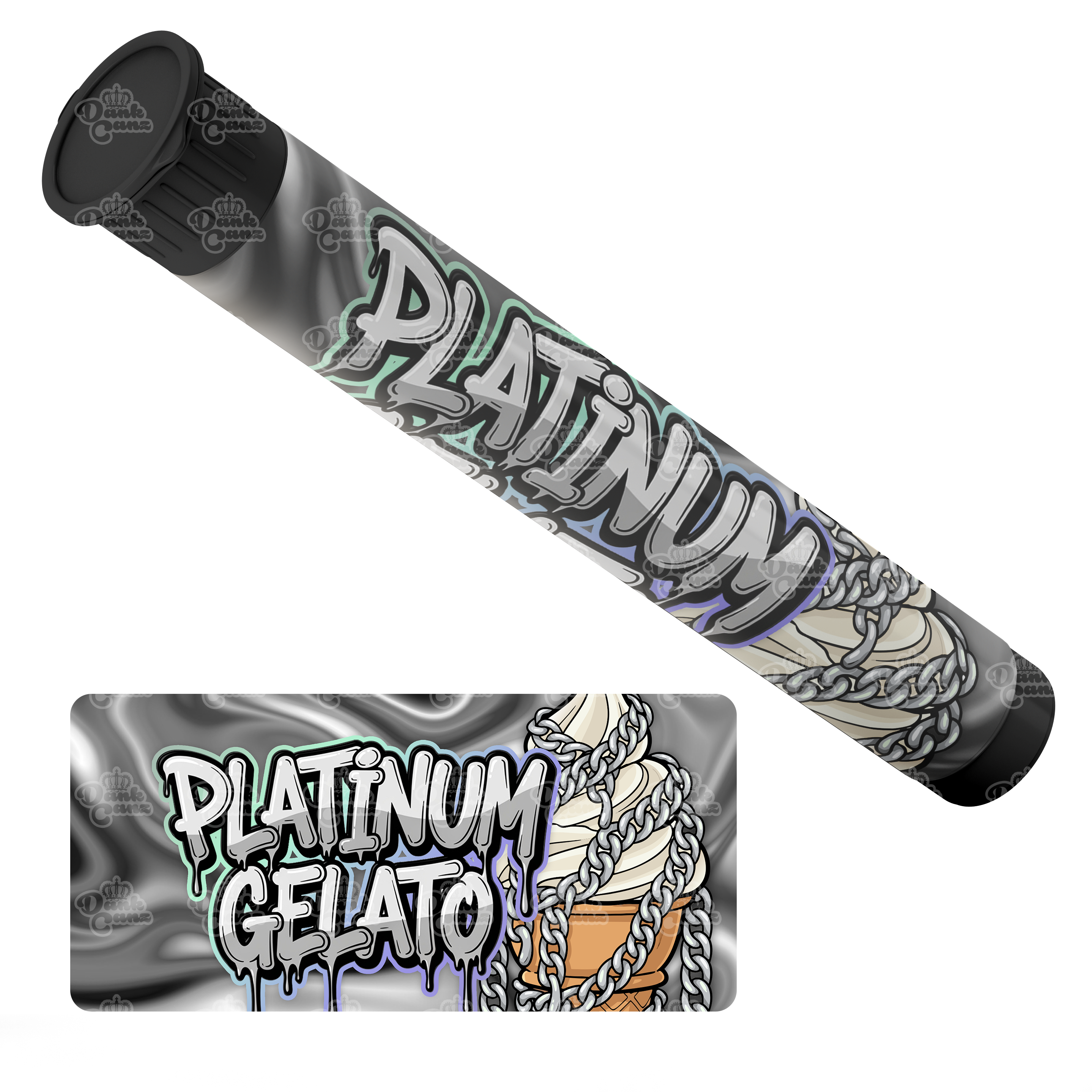 Platinum Gelato Pre Roll Tubes - Labelled - DC Packaging Custom Cannabis Packaging