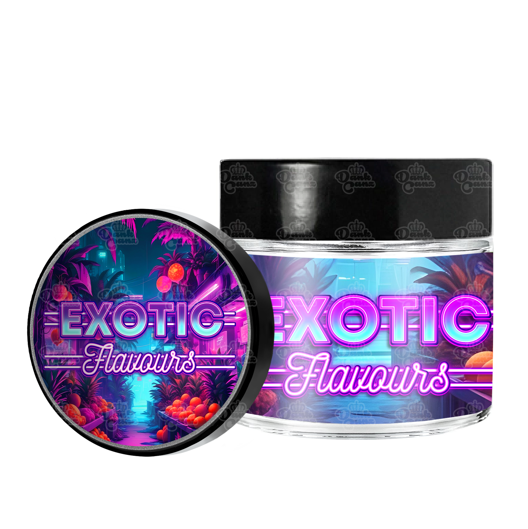 Exotic Flavours 3.5g/60ml Glass Jars - Labelled - DC Packaging Custom Cannabis Packaging