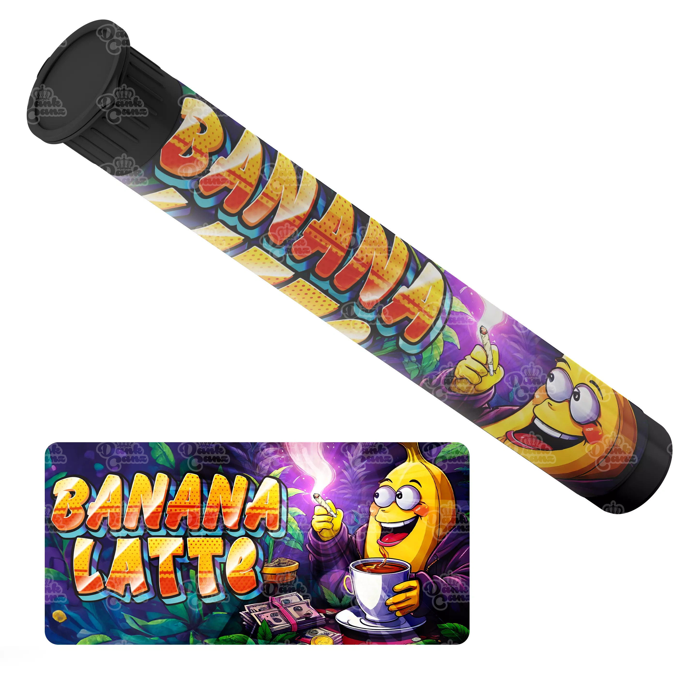 Banana Latte Pre Roll Tubes - Labelled - DC Packaging Custom Cannabis Packaging