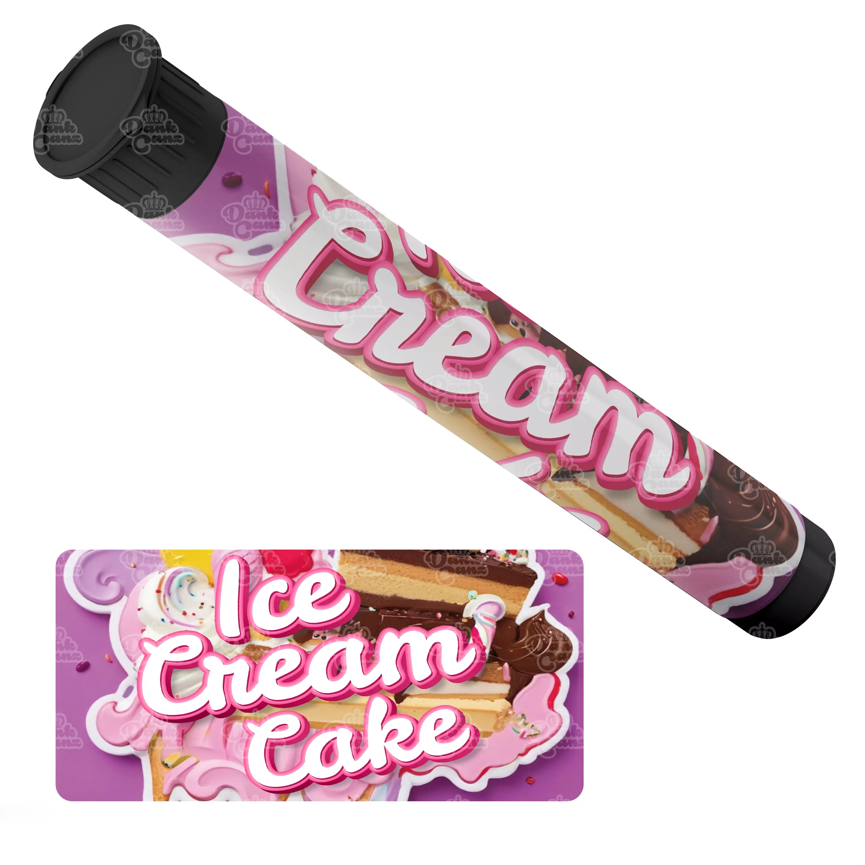 Ice Cream Cake Pre Roll Tubes - Labelled - DC Packaging Custom Cannabis Packaging