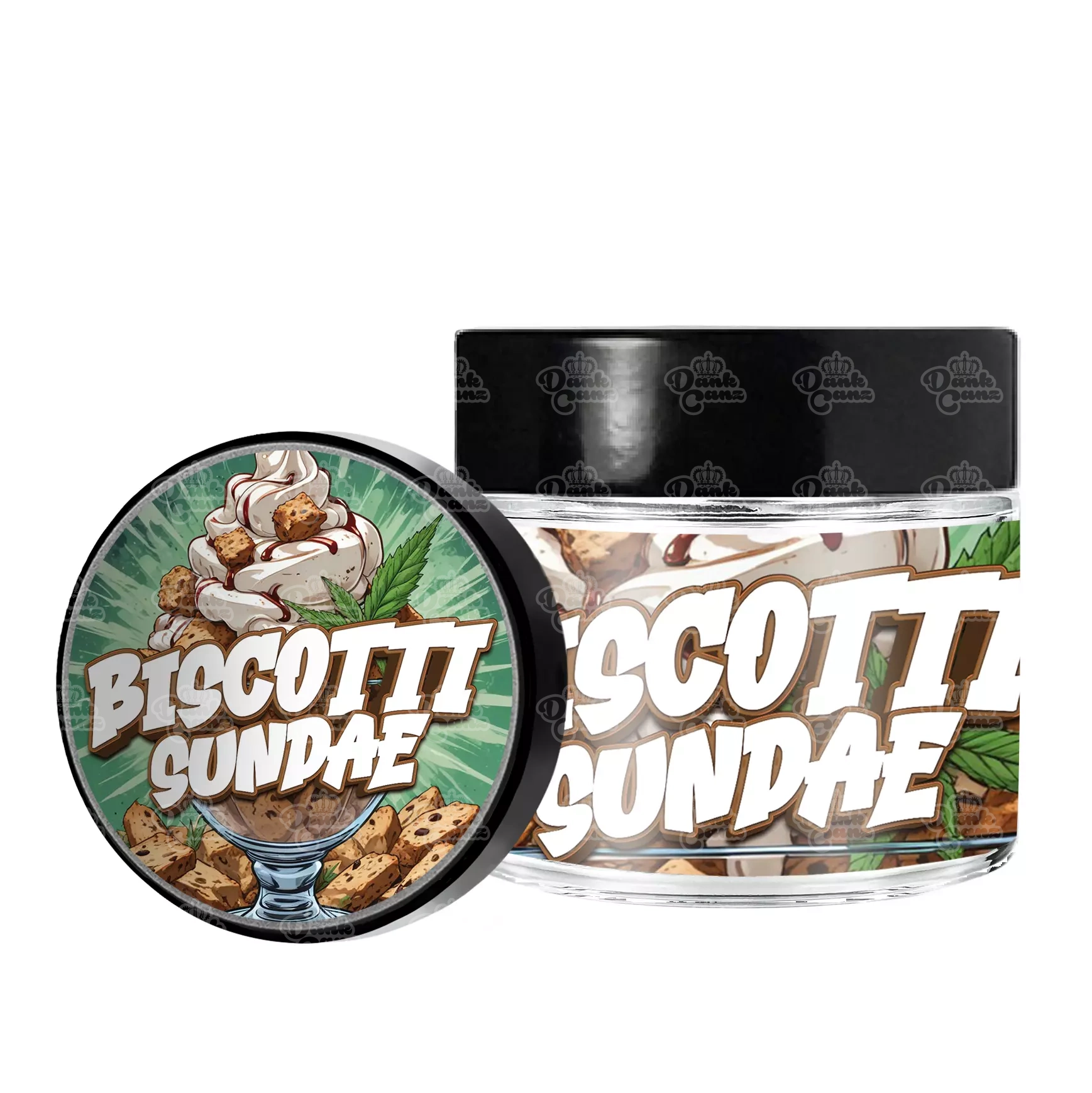 Biscotti Sundae 3.5g/60ml Glass Jars - Labelled - DC Packaging Custom Cannabis Packaging