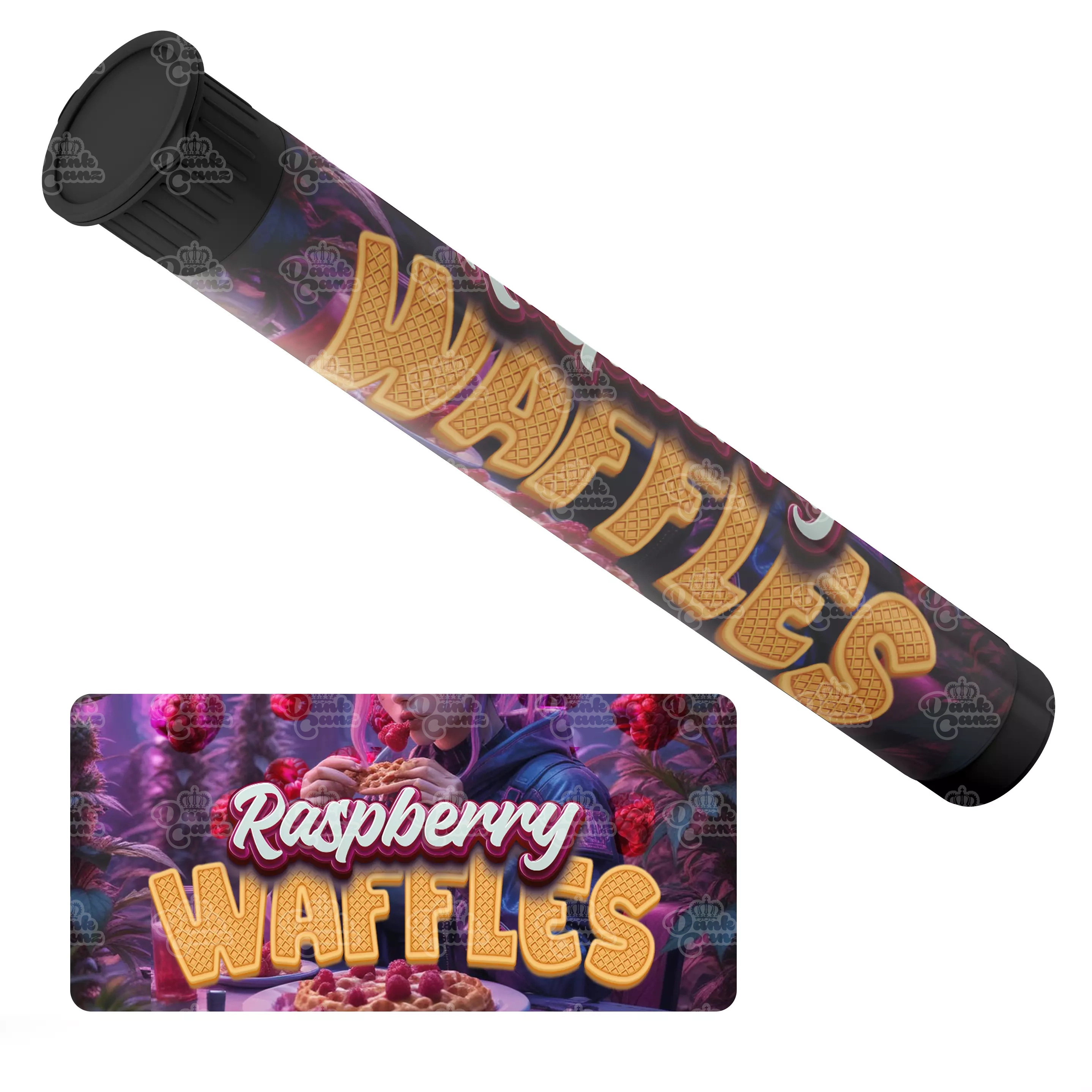 Raspberry Waffles Pre Roll Tubes - Labelled - DC Packaging Custom Cannabis Packaging
