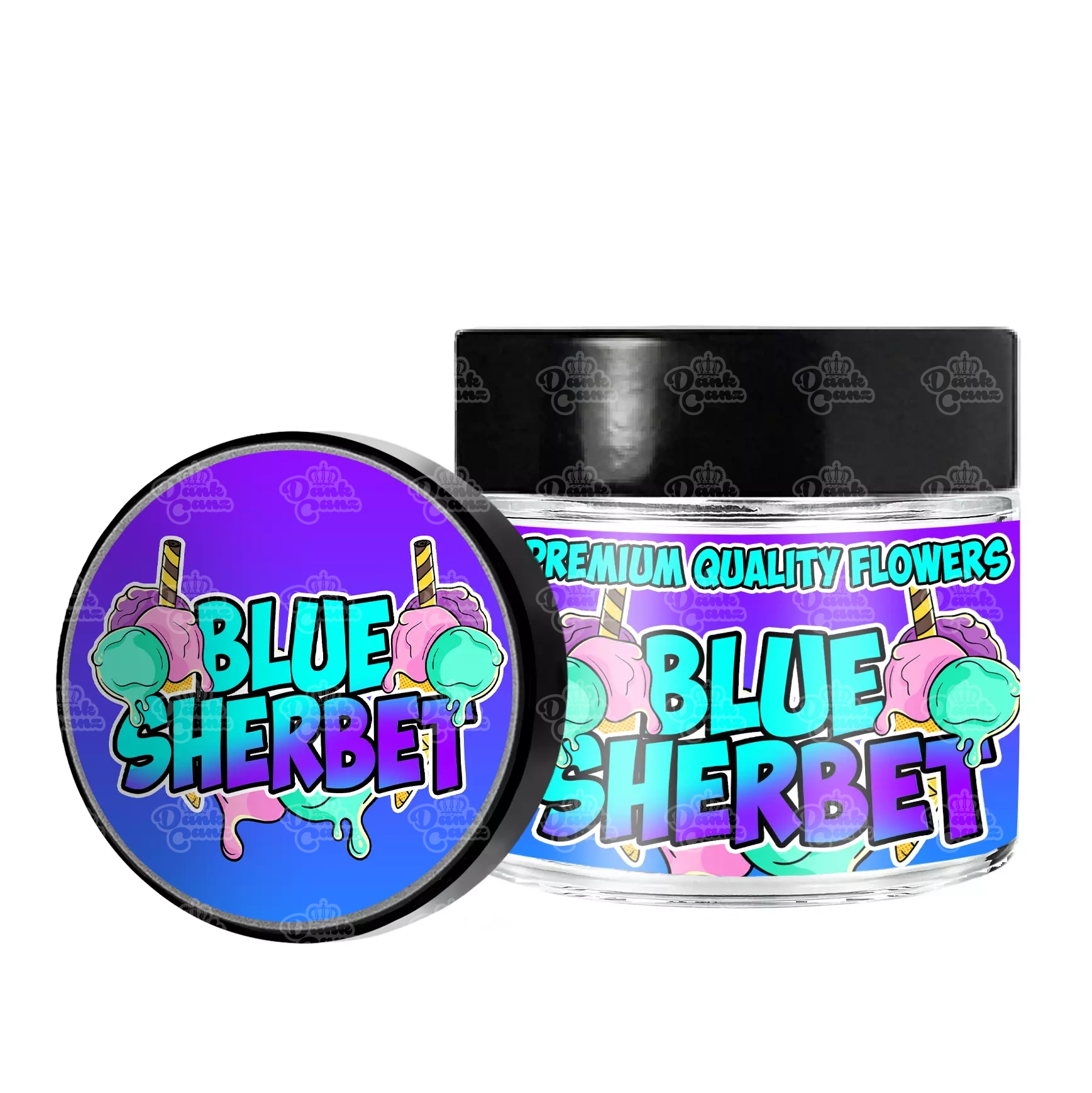 Blue Sherbet 3.5g/60ml Glass Jars - Labelled - DC Packaging Custom Cannabis Packaging
